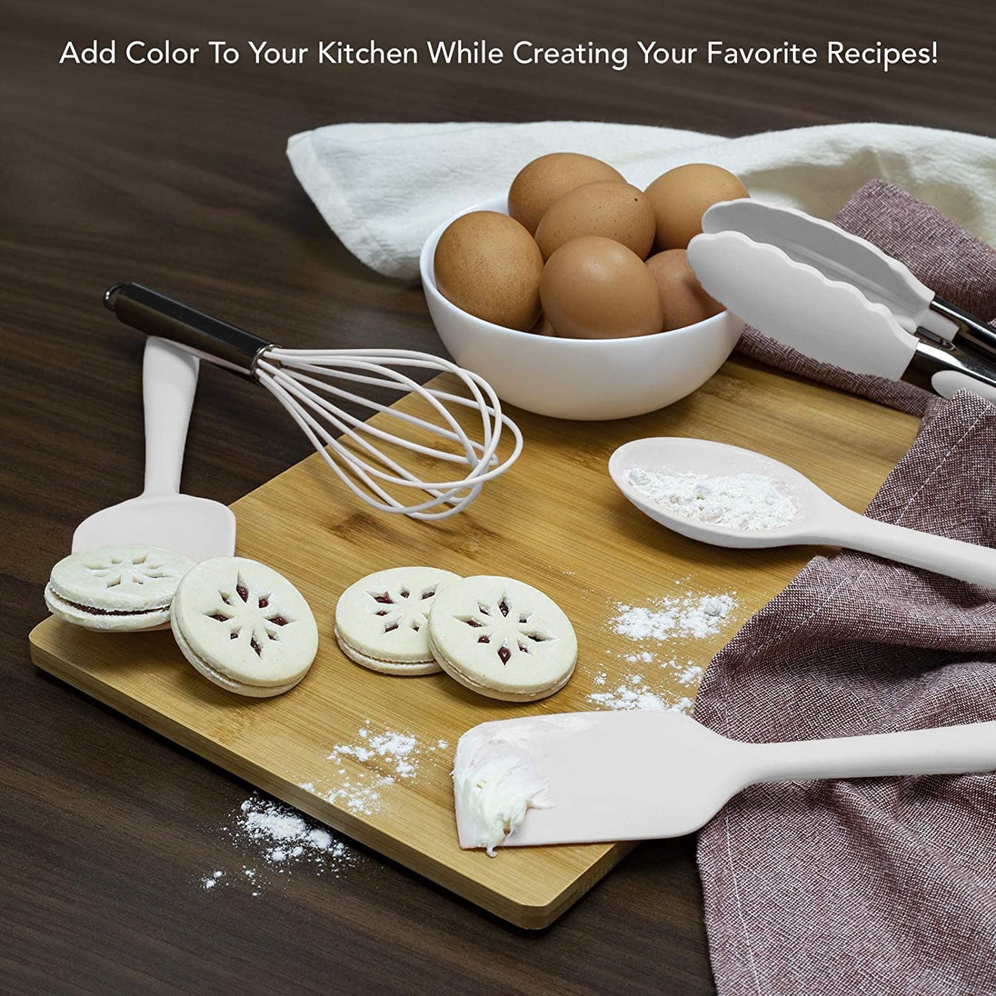 Country Kitchen Silicone Cooking Utensils - Easy to Clean Kitchen Tools, Spatula Set for Nonstick Cookware, Mini, White
