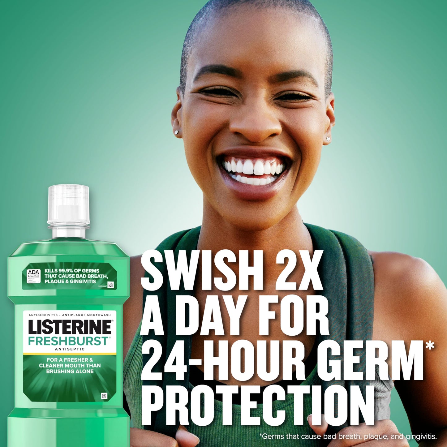Listerine Freshburst Antiseptic Mouthwash for Bad Breath, Kills 99% of Germs That Cause Bad Breath & Fight Plaque & Gingivitis, ADA Accepted Mouthwash, Spearmint, 1 L