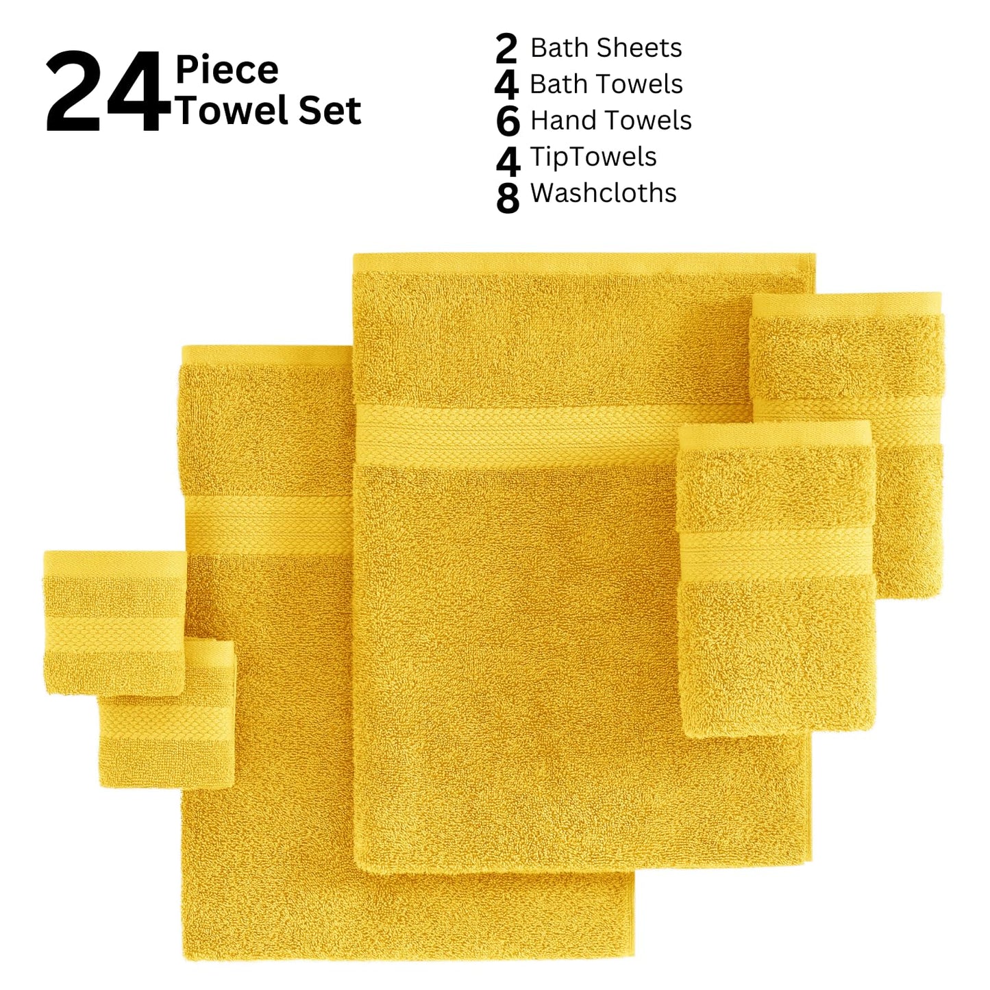 LANE LINEN 24-teiliges Badezimmerhandtuch-Set – 100 % Baumwolle, Badetuch-Sets, 4 Badetücher extragroß, 2 Badelaken, 6 Handtücher fürs Badezimmer, 8 Waschlappen, 4 Fingerkuppen-Handtücher – weiße Handtücher
