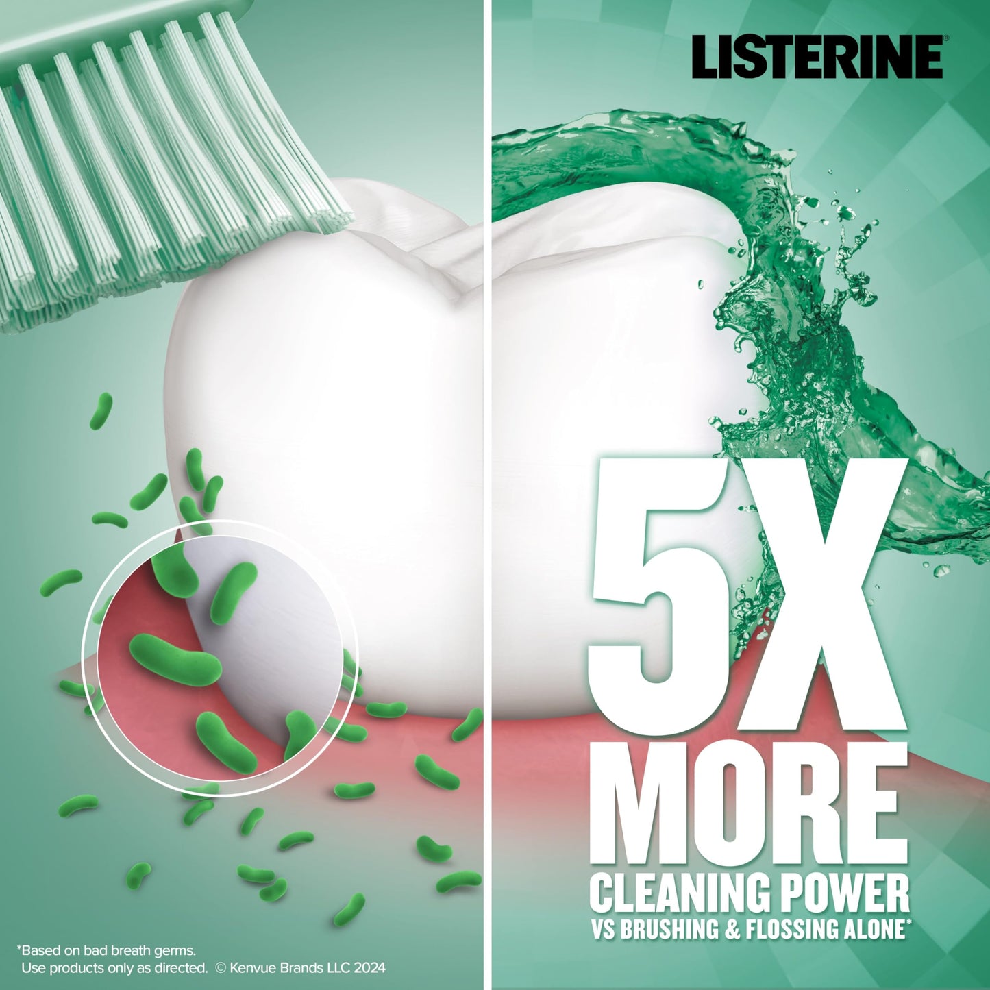 Listerine Freshburst Antiseptic Mouthwash for Bad Breath, Kills 99% of Germs That Cause Bad Breath & Fight Plaque & Gingivitis, ADA Accepted Mouthwash, Spearmint, 1 L