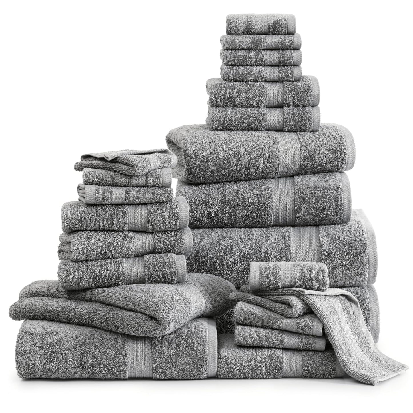 LANE LINEN 24-teiliges Badezimmerhandtuch-Set – 100 % Baumwolle, Badetuch-Sets, 4 Badetücher extragroß, 2 Badelaken, 6 Handtücher fürs Badezimmer, 8 Waschlappen, 4 Fingerkuppen-Handtücher – weiße Handtücher