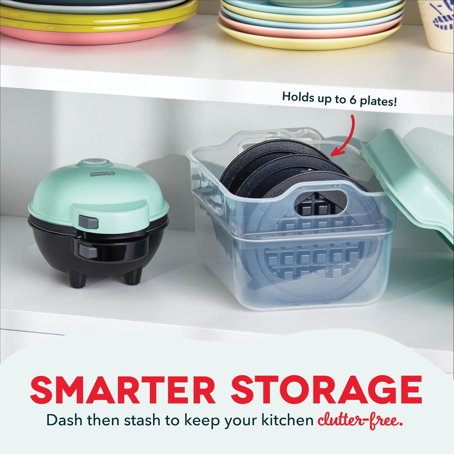 DASH Holiday Multimaker Mini System - Waffle Maker with Six 4” Removable Holiday Plates: Waffle Iron & Griddle, 4-in-1 Mini Waffle Maker for Kids and Families – Nonstick Surface, Santa Waffle (Red)
