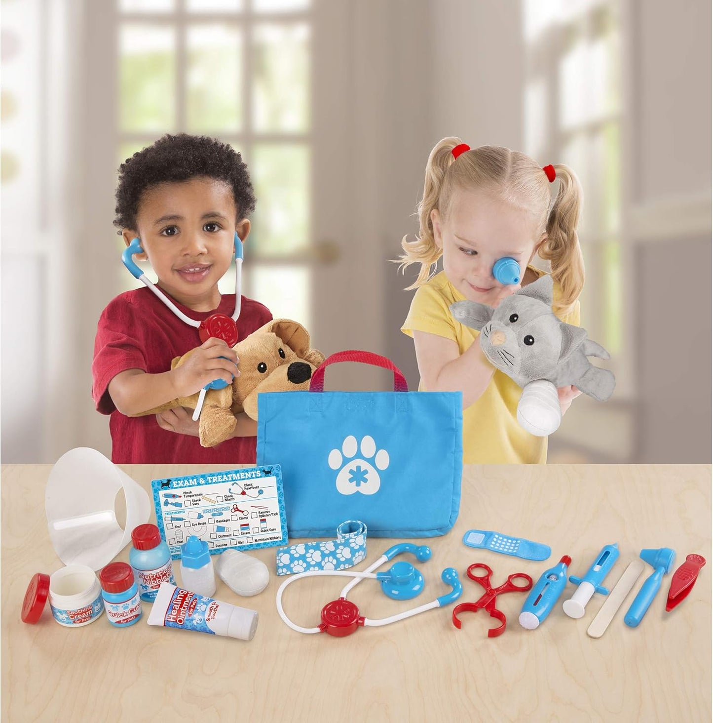 Melissa & Doug Examine and Treat Pet Vet Play Set (24 pcs) - Kids Veterinary Play Set, Veterinarian Kit For Kids, STEAM Toy, Pretend Play Doctor Set For Kids Ages 3+