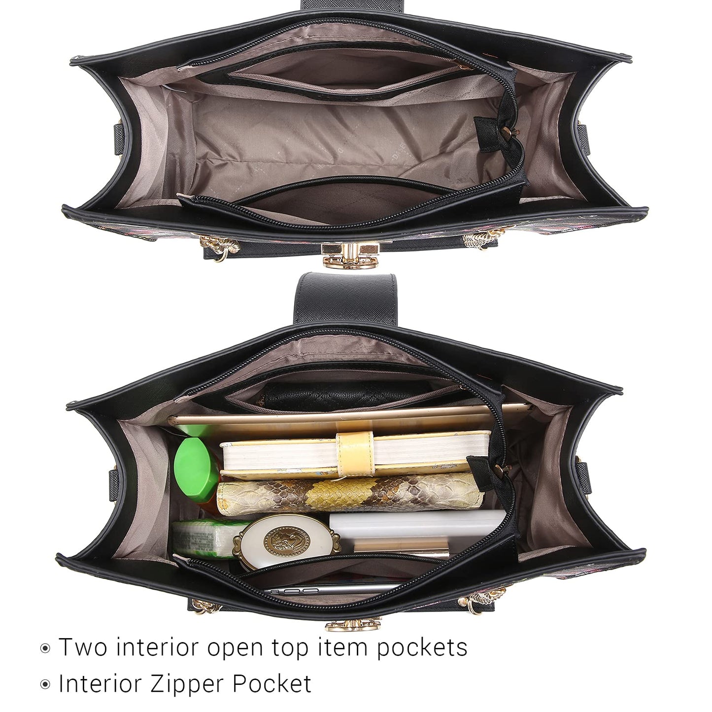 Dasein Lederhandtasche, Tragetasche, Hobo-Tasche für Damen, Schultertasche, Henkeltasche oben, Umhängetasche mit passender Clutch