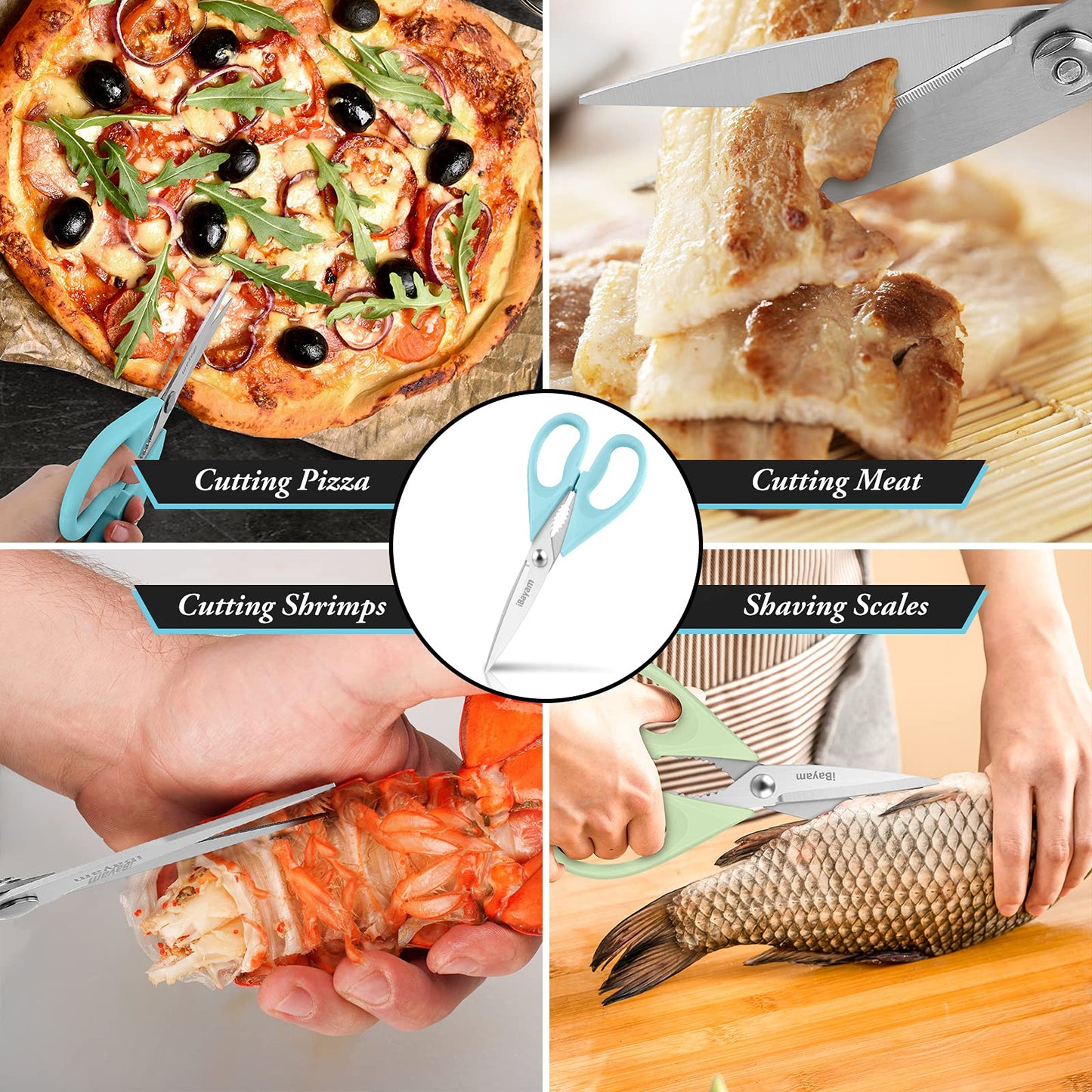 iBayam Küchenschere, Allzweck-Küchenschere, strapazierfähig, Küchen-Kochutensilien-Set, Kochutensilien, Fleisch- und Geflügelschere, spülmaschinenfeste Lebensmittel-Kochschere, Allzweckschere aus Edelstahl, Küchengeschenke