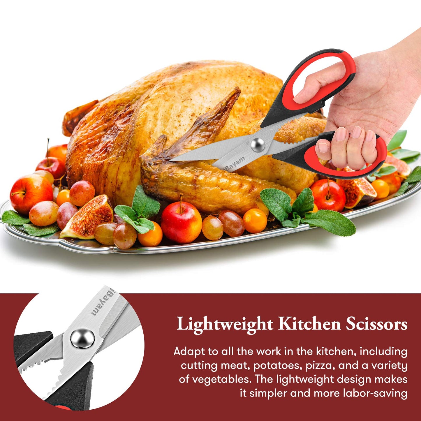iBayam Küchenschere, Allzweck-Küchenschere, strapazierfähig, Küchen-Kochutensilien-Set, Kochutensilien, Fleisch- und Geflügelschere, spülmaschinenfeste Lebensmittel-Kochschere, Allzweckschere aus Edelstahl, Küchengeschenke