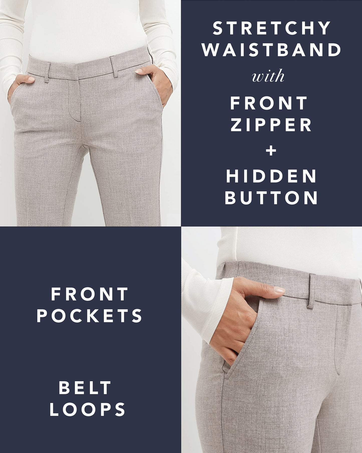 Rekucci Smart Stretch-Hose für Damen vom Schreibtisch bis zum Abendessen mit geradem Bein und Reißverschluss