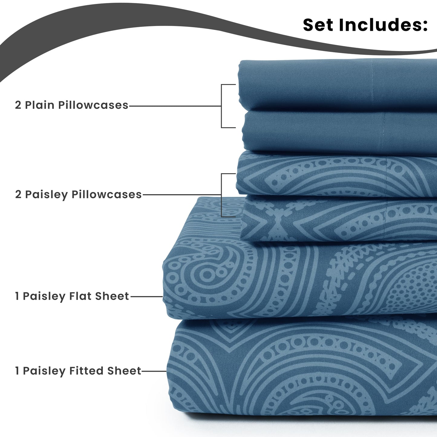 LUX Decor Paisley King-Bettlaken-Set, 6-teilig, weiche, knitterfreie Mikrofaser-Bettlaken – luxuriös bedruckte Bettlaken, inklusive Bettlaken, Spannbettlaken mit tiefen Taschen und 4 Kissenbezügen – Taupe