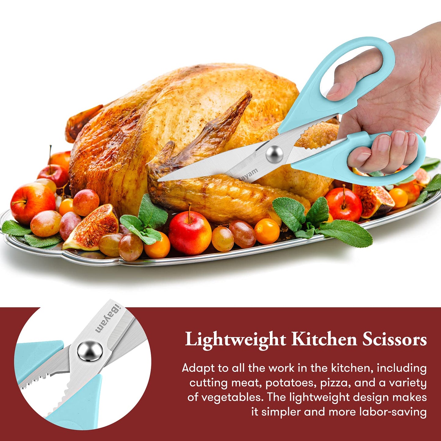 iBayam Küchenschere, Allzweck-Küchenschere, strapazierfähig, Küchen-Kochutensilien-Set, Kochutensilien, Fleisch- und Geflügelschere, spülmaschinenfeste Lebensmittel-Kochschere, Allzweckschere aus Edelstahl, Küchengeschenke