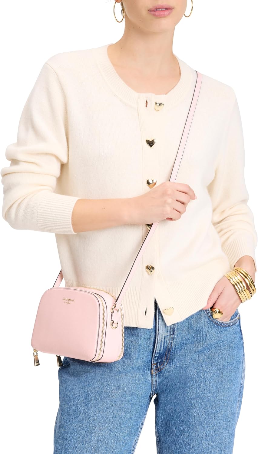 kate spade new york Devin Saffiano Leather Double Zip Dome Crossbody, Pastry Pink