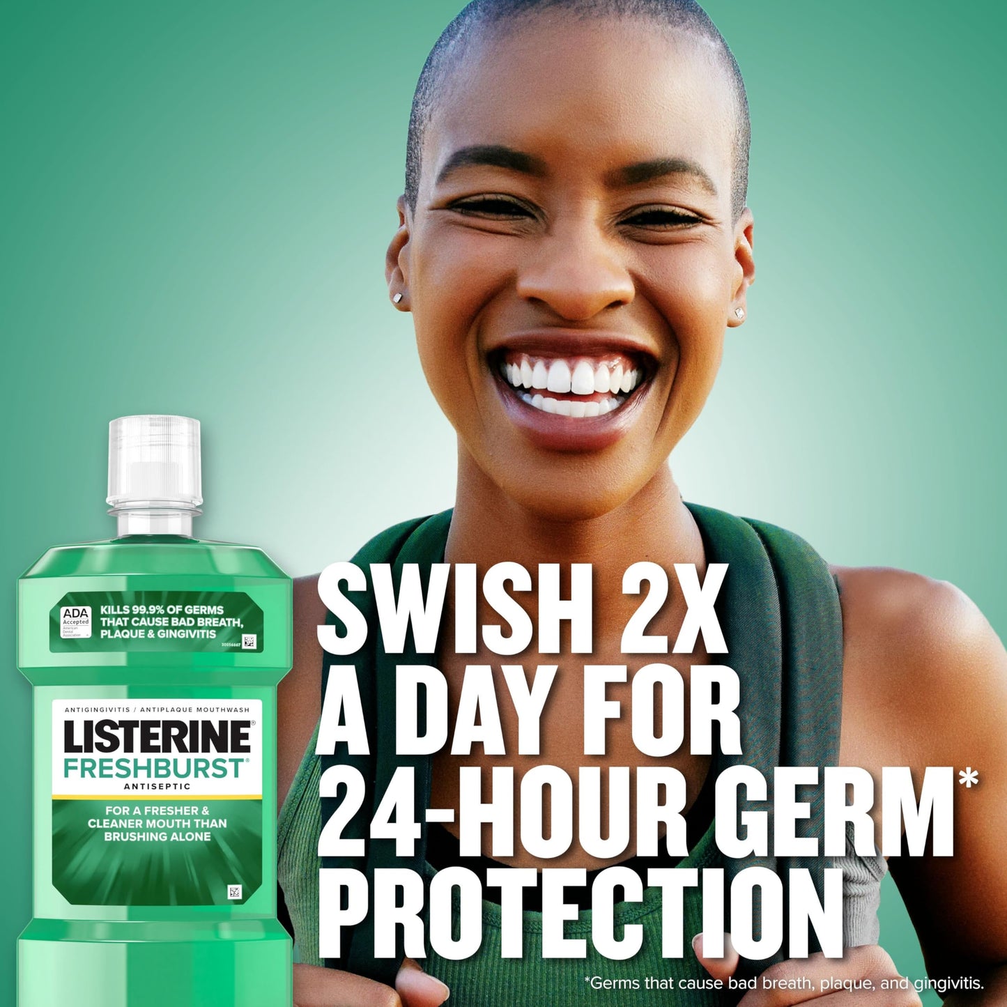 Listerine Freshburst Antiseptic Mouthwash for Bad Breath, Kills 99% of Germs That Cause Bad Breath & Fight Plaque & Gingivitis, ADA Accepted Mouthwash, Spearmint, 1 L