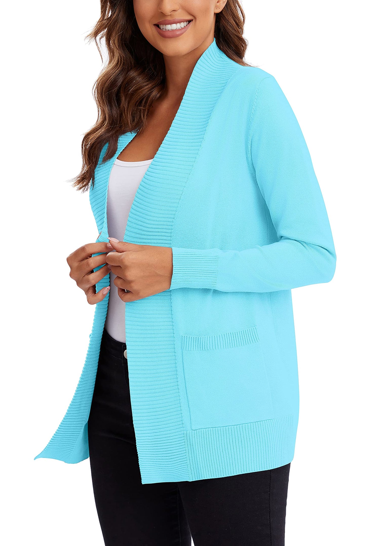 Urban CoCo Leichter Strickjacke für Damen mit offener Vorderseite, lange Ärmel, mit Tasche
