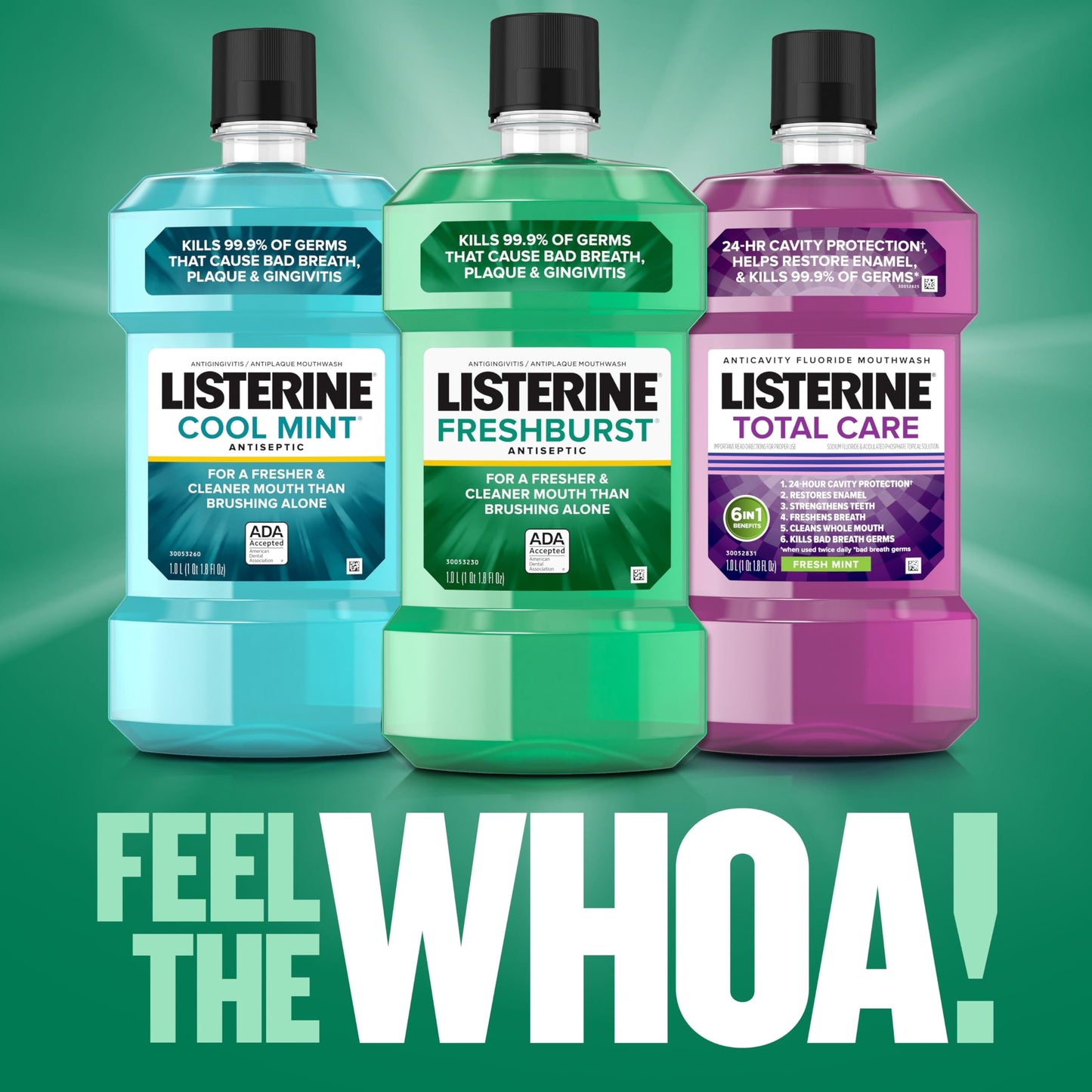 Listerine Freshburst Antiseptic Mouthwash for Bad Breath, Kills 99% of Germs That Cause Bad Breath & Fight Plaque & Gingivitis, ADA Accepted Mouthwash, Spearmint, 1 L