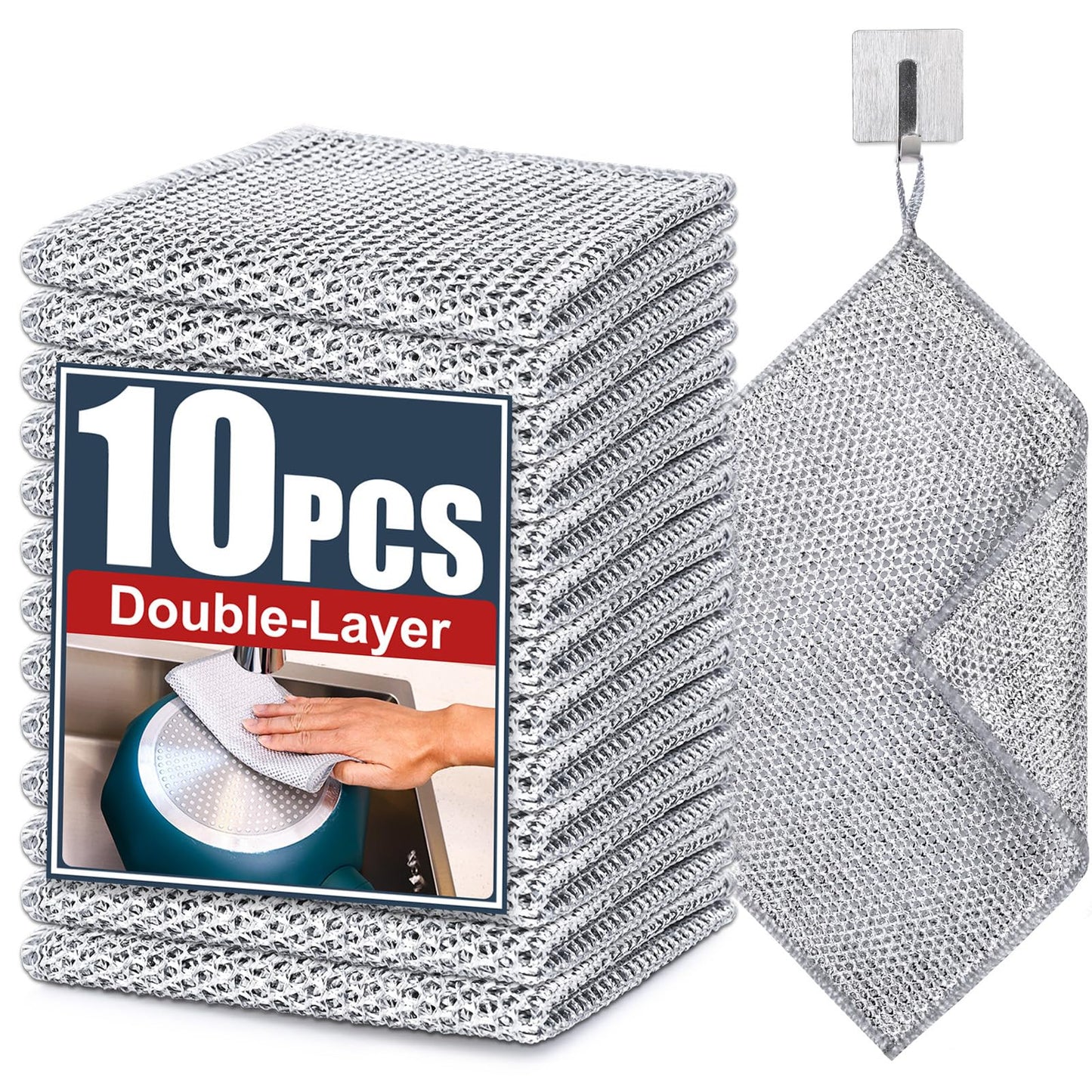 Navona 18 Pcs New Upgrade Steel Wire Dishcloth,Double-Layer Steel Wire Cleaning Cloth,Powerful Cleaning Non-Scratch Wire Dishcloth Rag for Cookware, Sinks, Dishes, Stove Tops, Small