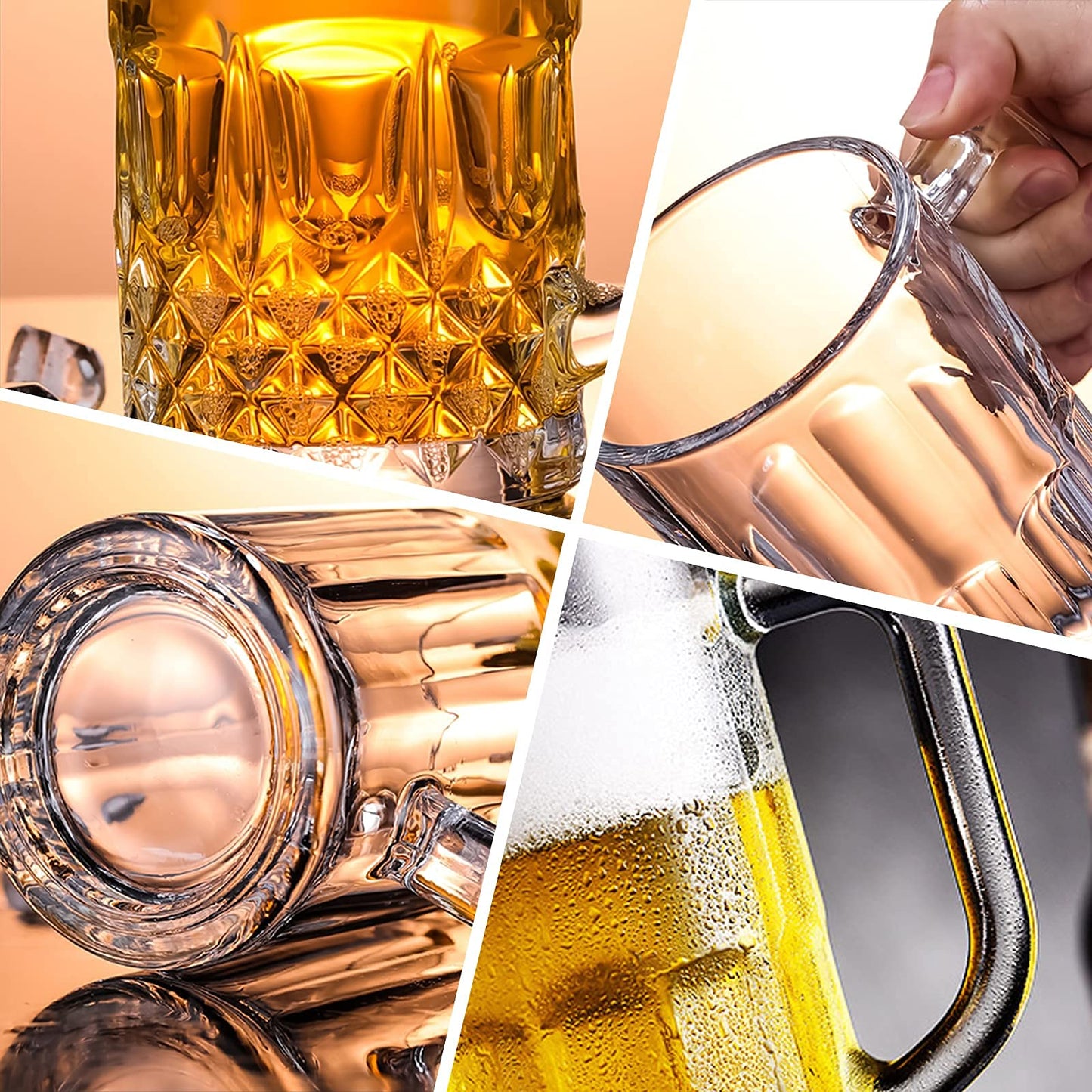 20 OZ Bierkrüge, große, klare deutsche Biergläser mit Henkel für Männer, 2er-Set