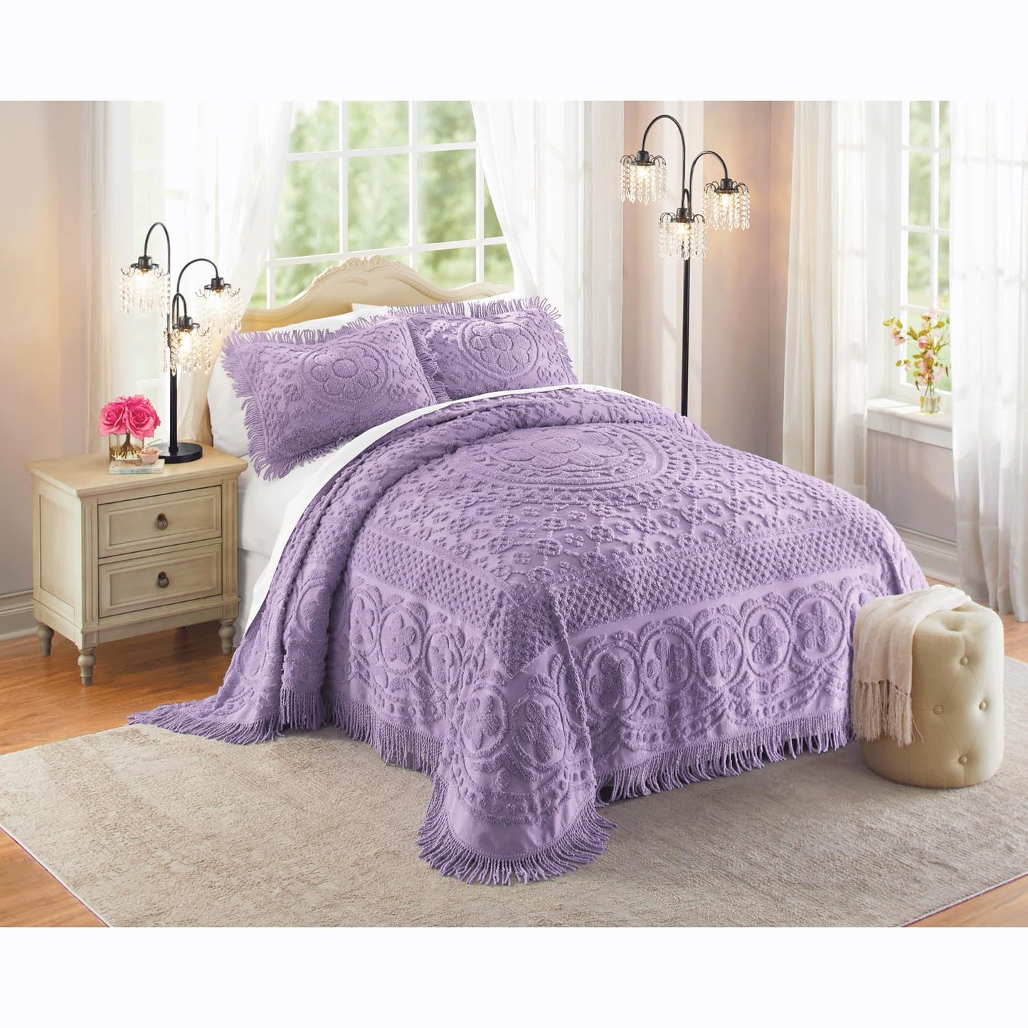 Montgomery Ward Emily Tagesdecke aus Chenille mit Blumenmuster, weiche Baumwolldecke, Steppdecke in Kingsize-Größe in Blush – luxuriöse Hotelbettwäsche, Tagesdecke für Kingsize-Betten (Blush, Kingsize)