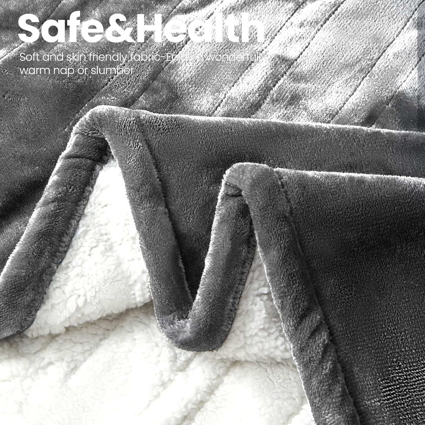 Chateau Marchetti® Luxe Heated Throw – 50x60 Ultra-Soft Sherpa & Flannel Electric Blanket (Gray)