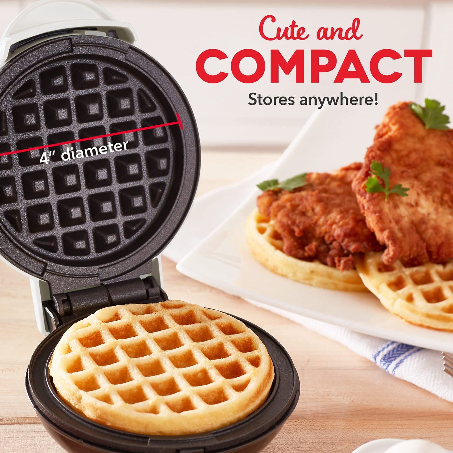 DASH Mini Maker for Individual Waffles, Hash Browns, Keto Chaffles with Easy to Clean, Non-Stick Surfaces, 4 Inch, White Pineapple