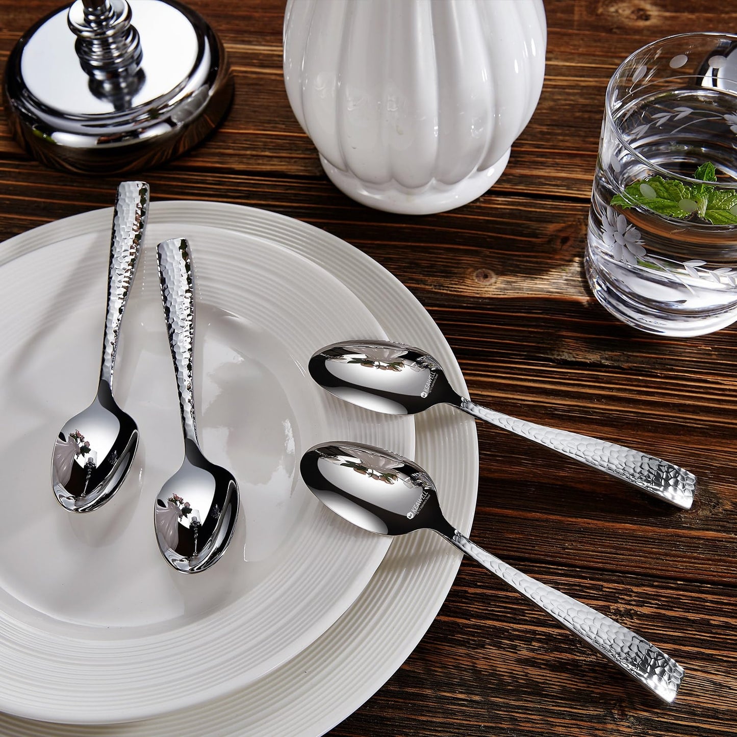 KEAWELL Premium 20/45/65-teiliges Louis-Silberbesteck-Set mit gehämmertem Rand und quadratischem Rand, 18/10 Edelstahl, Service für 4/8/12 Personen, feines Besteck-Set, spülmaschinenfest (45)