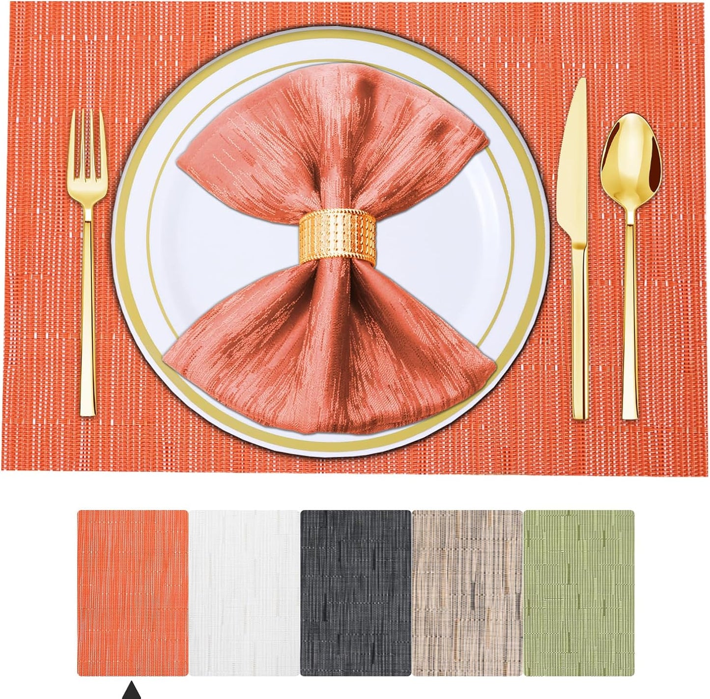Tischsets 6er-Set, gewebtes Vinyl-Tischset für Esstisch, waschbar, abwischbar, Küchentischsets, strapazierfähige Tischsets für drinnen und draußen, 01 Beige, 6 Stück