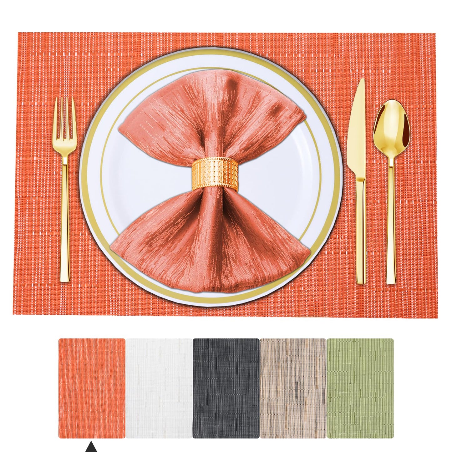 Tischsets 6er-Set, gewebtes Vinyl-Tischset für Esstisch, waschbar, abwischbar, Küchentischsets, strapazierfähige Tischsets für drinnen und draußen, 01 Beige, 6 Stück