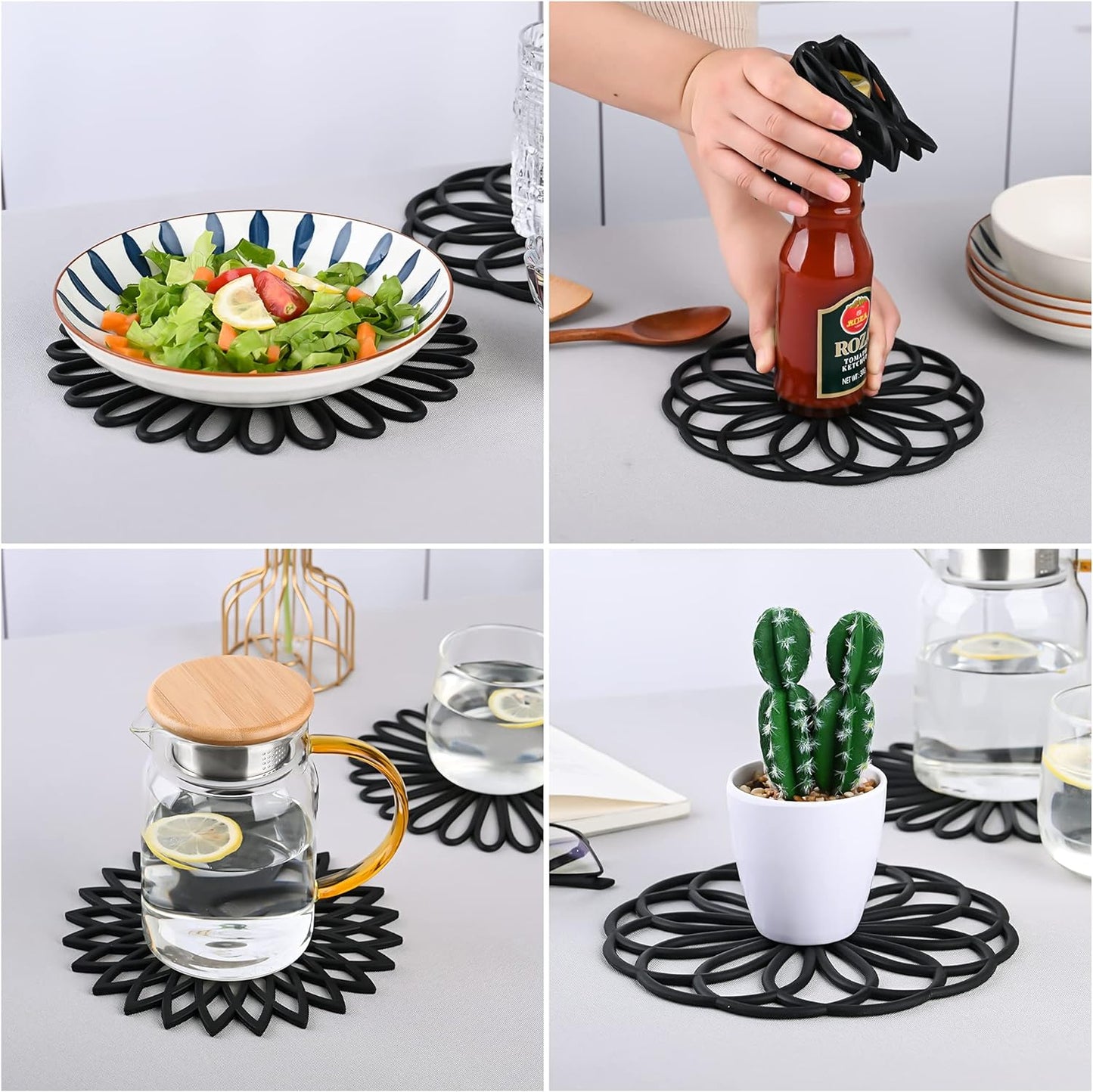 Dessous de plat en silicone Smithcraft pour plats chauds, casseroles et poêles, dessous de plat pour cuisine, tapis résistant à la chaleur sculpté multi-usage pour comptoir, dessous de plat en silicone pour maniques pour table et comptoirs, lot de 6, gris