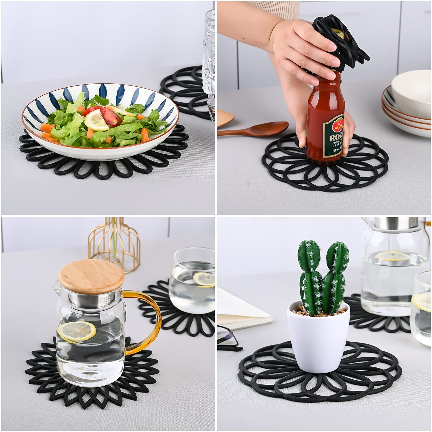 Dessous de plat en silicone Smithcraft pour plats chauds, casseroles et poêles, dessous de plat pour cuisine, tapis résistant à la chaleur sculpté multi-usage pour comptoir, dessous de plat en silicone pour maniques pour table et comptoirs, lot de 6, gris