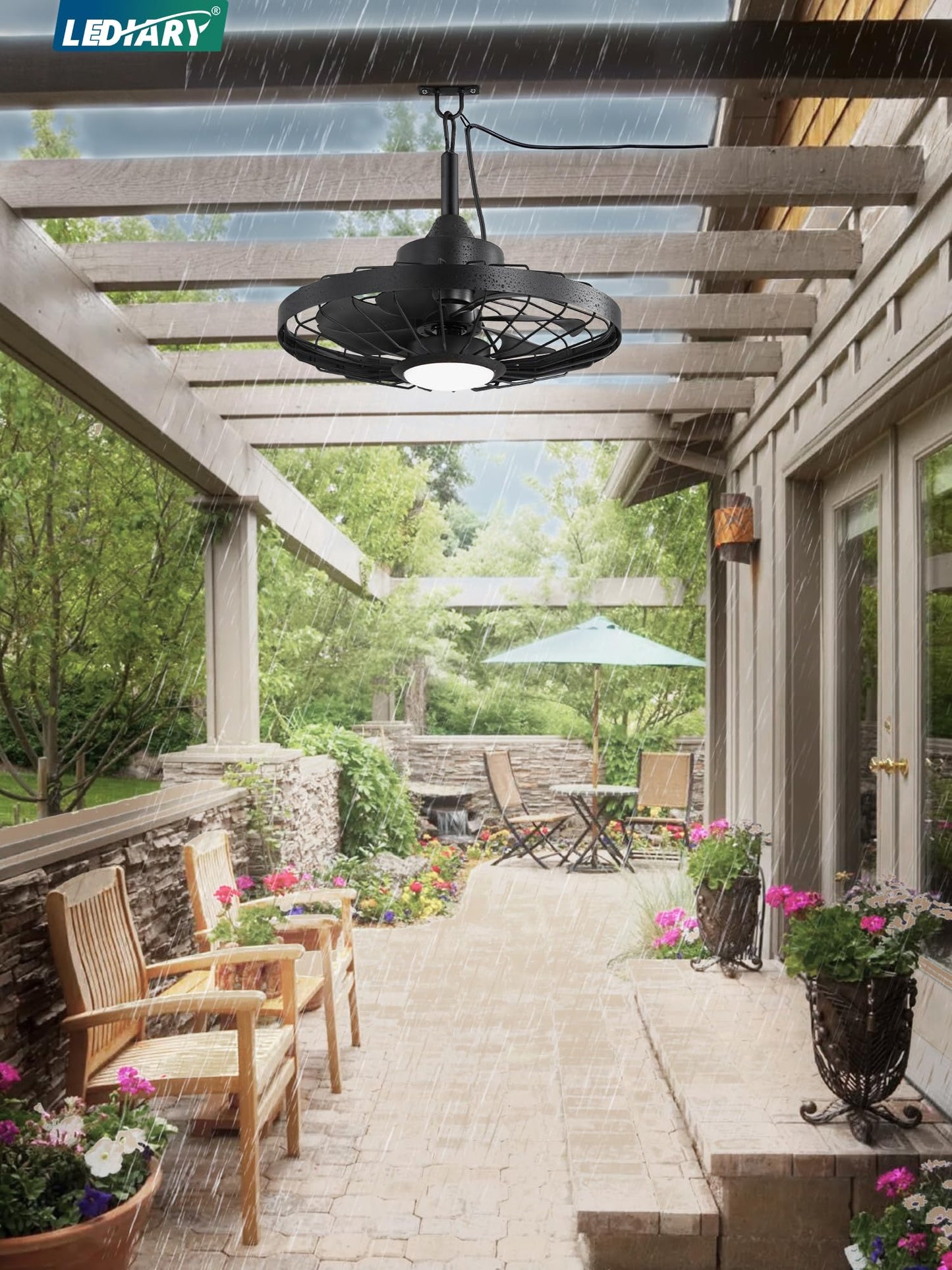 Outdoor Hanging Ceiling Fan with Light – 3CCT, 6-Speed, IP65