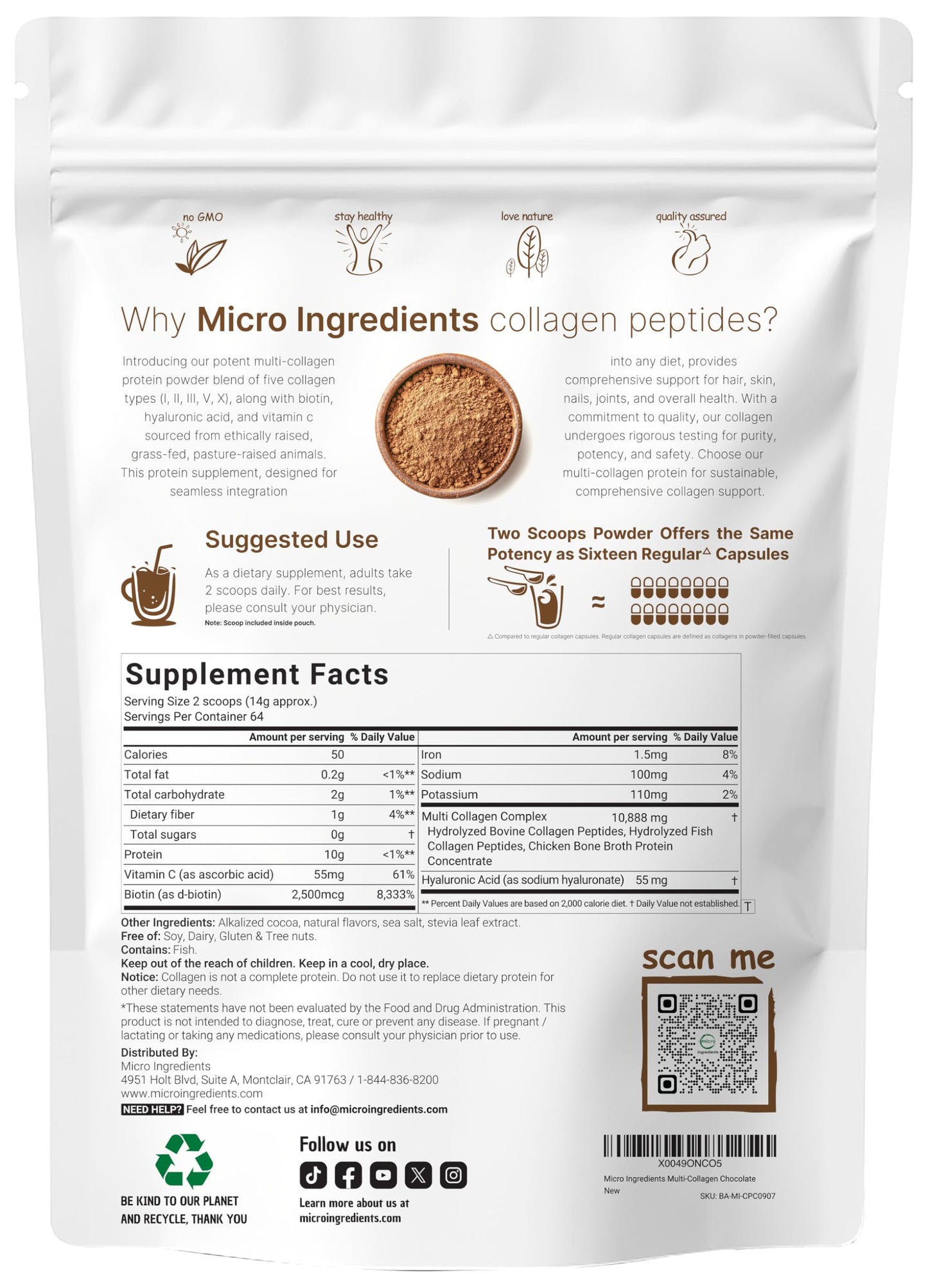 Multi Collagen Protein Powder, 2lbs – Hydrolyzed Collagen Peptides | Type I,II,III,V,X with Biotin 10000mcg, Hyaluronic Acid, Vitamin C – Unflavored – Keto & Paleo Friendly, Easy Dissolve, Non-GMO