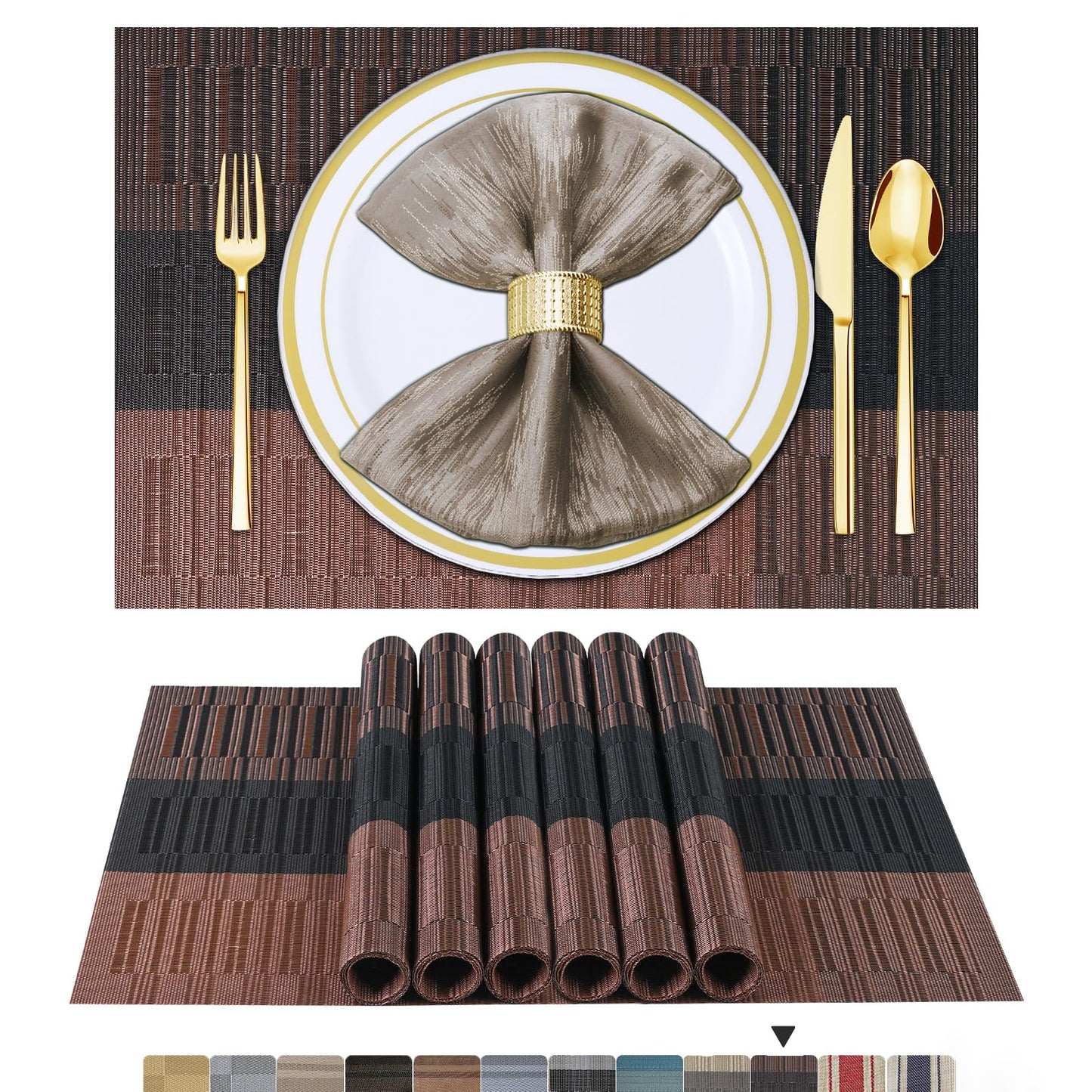 Tischsets 6er-Set, gewebtes Vinyl-Tischset für Esstisch, waschbar, abwischbar, Küchentischsets, strapazierfähige Tischsets für drinnen und draußen, 01 Beige, 6 Stück