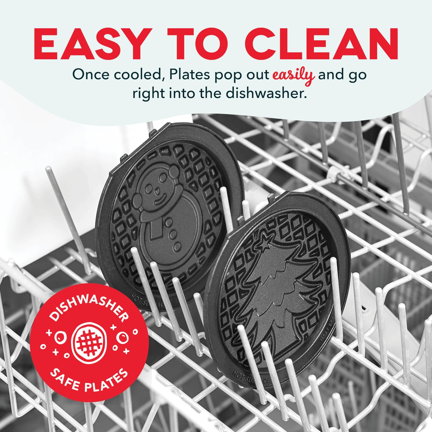 DASH Multimaker Mini System Two 4” Nonstick Removable Waffle Plates (Gingerbread & Snowflake) - 2Pc Plate Pack for Waffle Iron & Griddle, Compatible with Dash MultiMaker Mini System, Nonstick Surface
