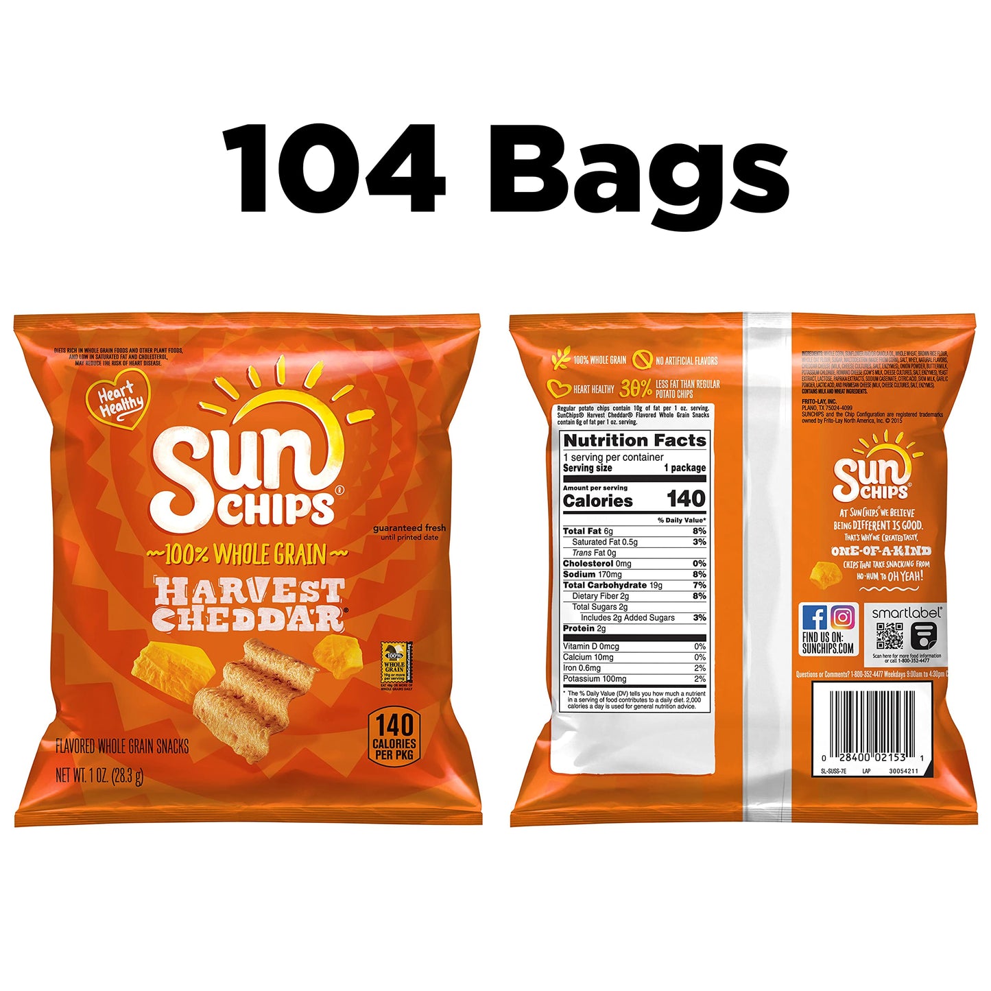 SunChips Multigrain Snacks, Harvest Cheddar, 1 Ounce (Pack of 104)