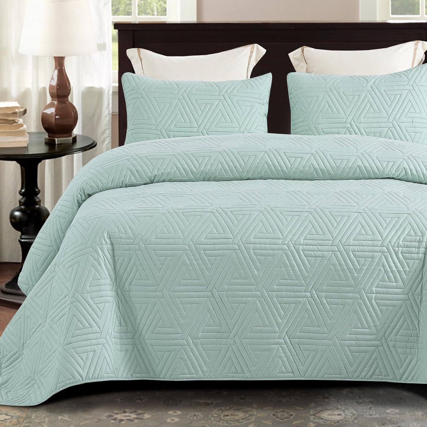 Whale Flotilla Soft Full/Queen Size Quilt Set for All Seasons, 3-Piece Ultrasonic Geometric Quilts Bedding Set, Lightweight Reversible Bedspread, Coverlet, Bed Cover with 2 Pillow Shams, Orange