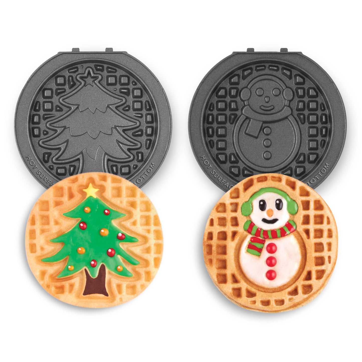 DASH Multimaker Mini System Two 4” Nonstick Removable Waffle Plates (Gingerbread & Snowflake) - 2Pc Plate Pack for Waffle Iron & Griddle, Compatible with Dash MultiMaker Mini System, Nonstick Surface