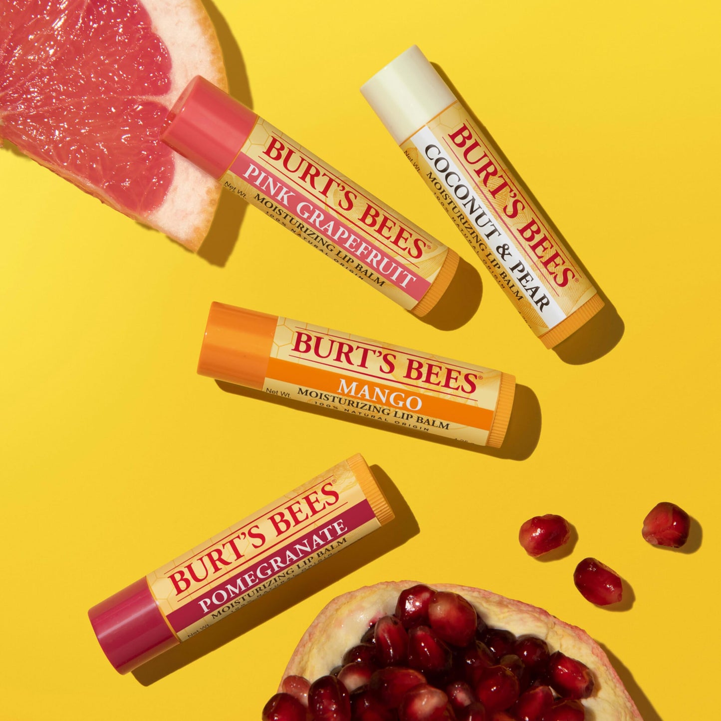 Lip Balm - Beeswax, Strawberry, Coconut and Pear, and Vanilla Bean, With Responsibly Sourced Beeswax, Tint-Free, Natural Origin Lip Treatment, 4 Tubes, 0.15 oz.