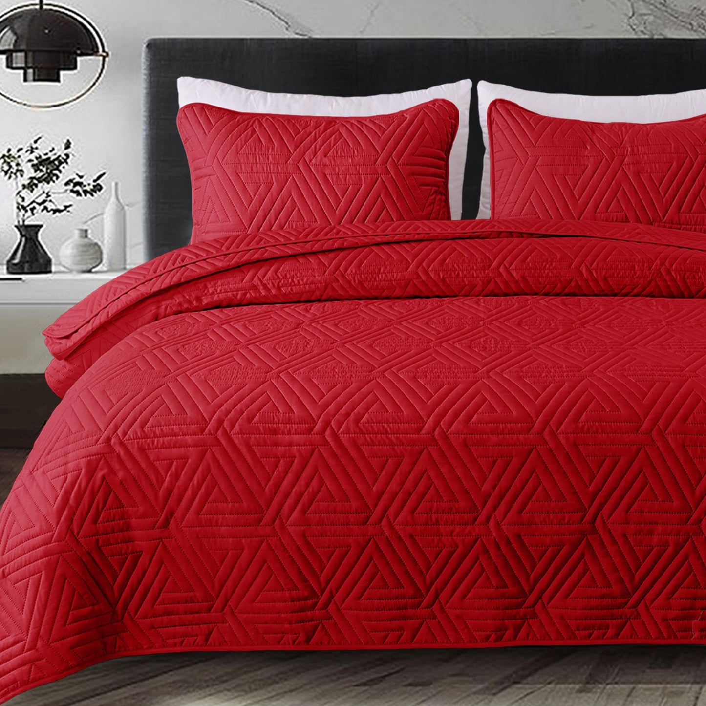 Whale Flotilla Soft Full/Queen Size Quilt Set for All Seasons, 3-Piece Ultrasonic Geometric Quilts Bedding Set, Lightweight Reversible Bedspread, Coverlet, Bed Cover with 2 Pillow Shams, Orange