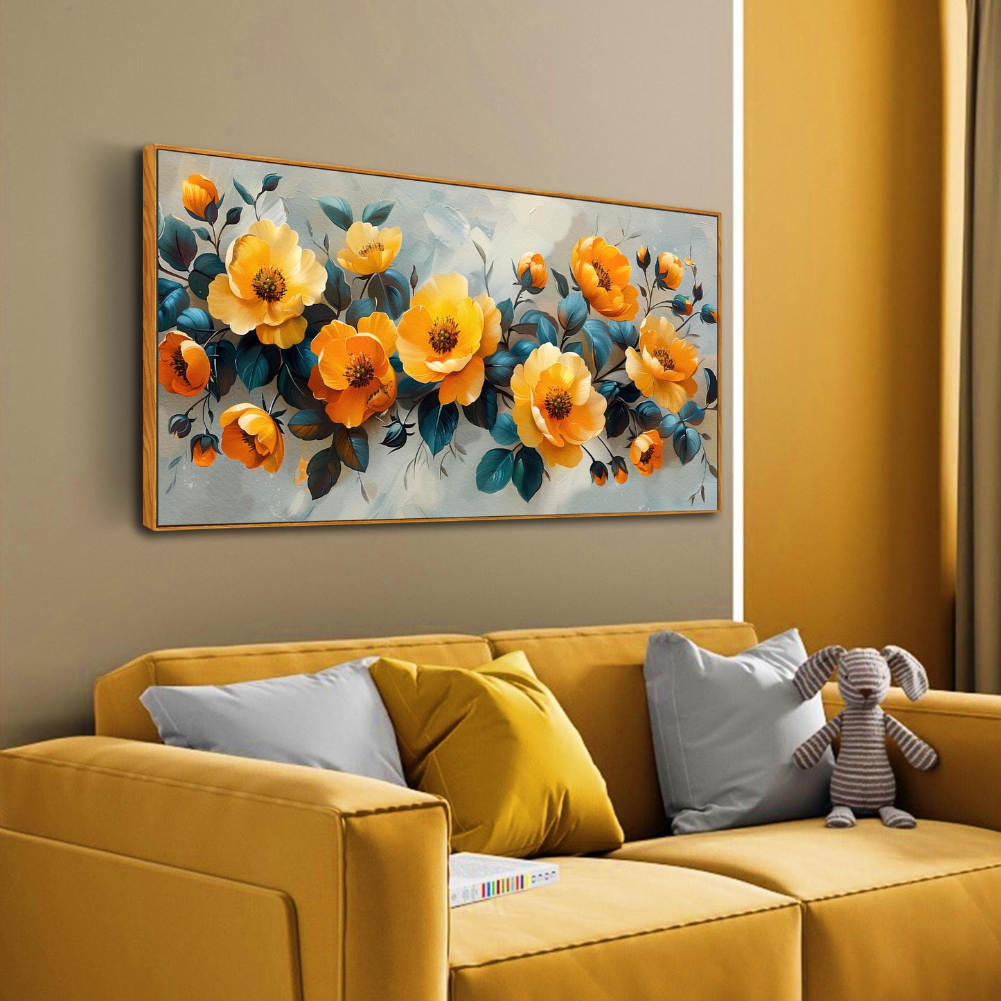 Gold Wall Art White Wall Pictures Beautiful Flower Wall Decorations for Living Room Black Artwork 24"x48" Art for Home Office
