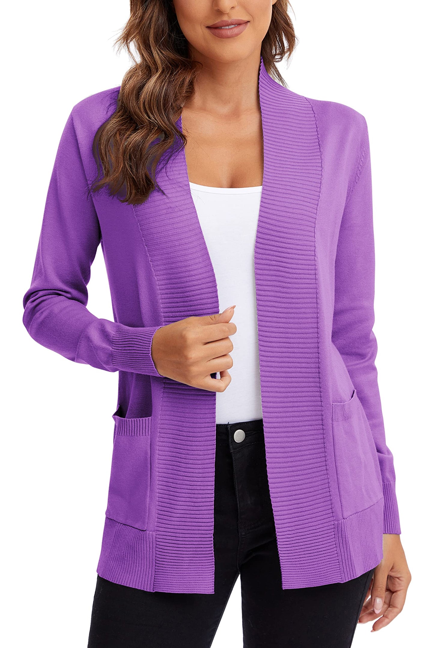 Urban CoCo Leichter Strickjacke für Damen mit offener Vorderseite, lange Ärmel, mit Tasche