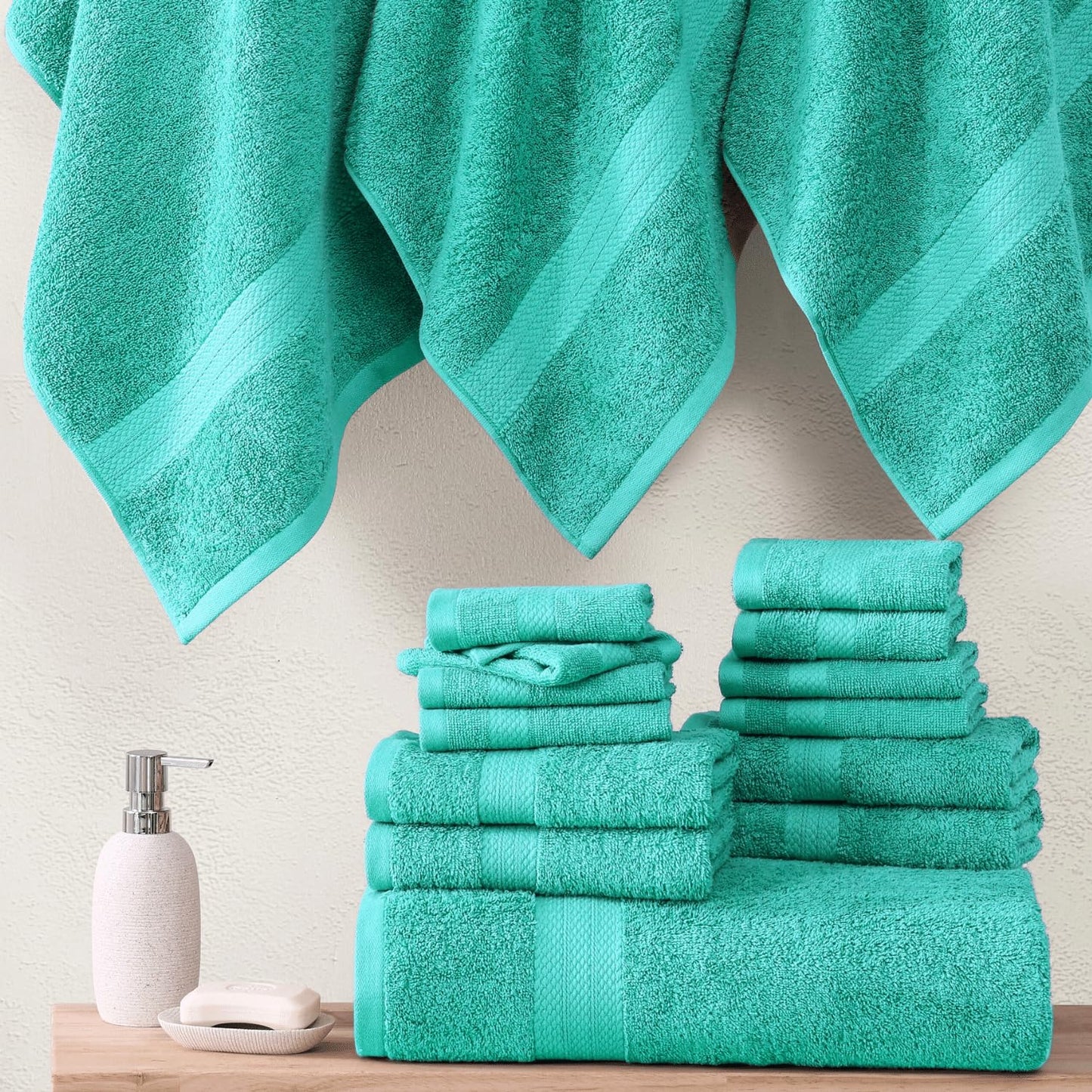 LANE LINEN 24-teiliges Badezimmerhandtuch-Set – 100 % Baumwolle, Badetuch-Sets, 4 Badetücher extragroß, 2 Badelaken, 6 Handtücher fürs Badezimmer, 8 Waschlappen, 4 Fingerkuppen-Handtücher – weiße Handtücher