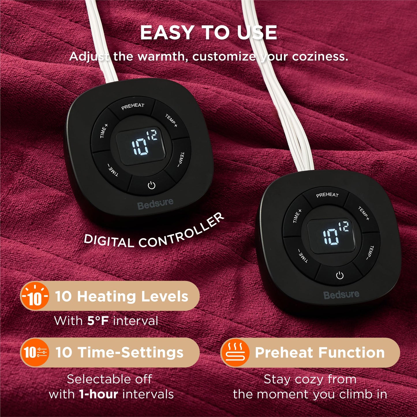Electric Heated Blanket/Throw - Seamless Flannel Electric Blanket, Heating Blanket with 4 Time Settings & 6 Heat Settings, Warm Blanket Gift for Grandma (50x60 inches, Black)