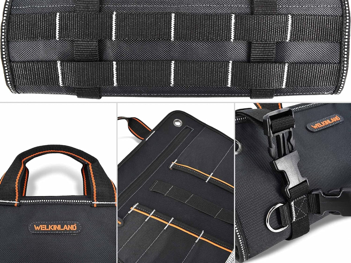WELKINLAND Men's tool roll, Tool roll up bag, Roll up tool bag, Tool roll organizer, Mechanic Tool roll bags, Motorcycle tool roll bag, Wrench roll up pouch, Electricians wrench roll for car