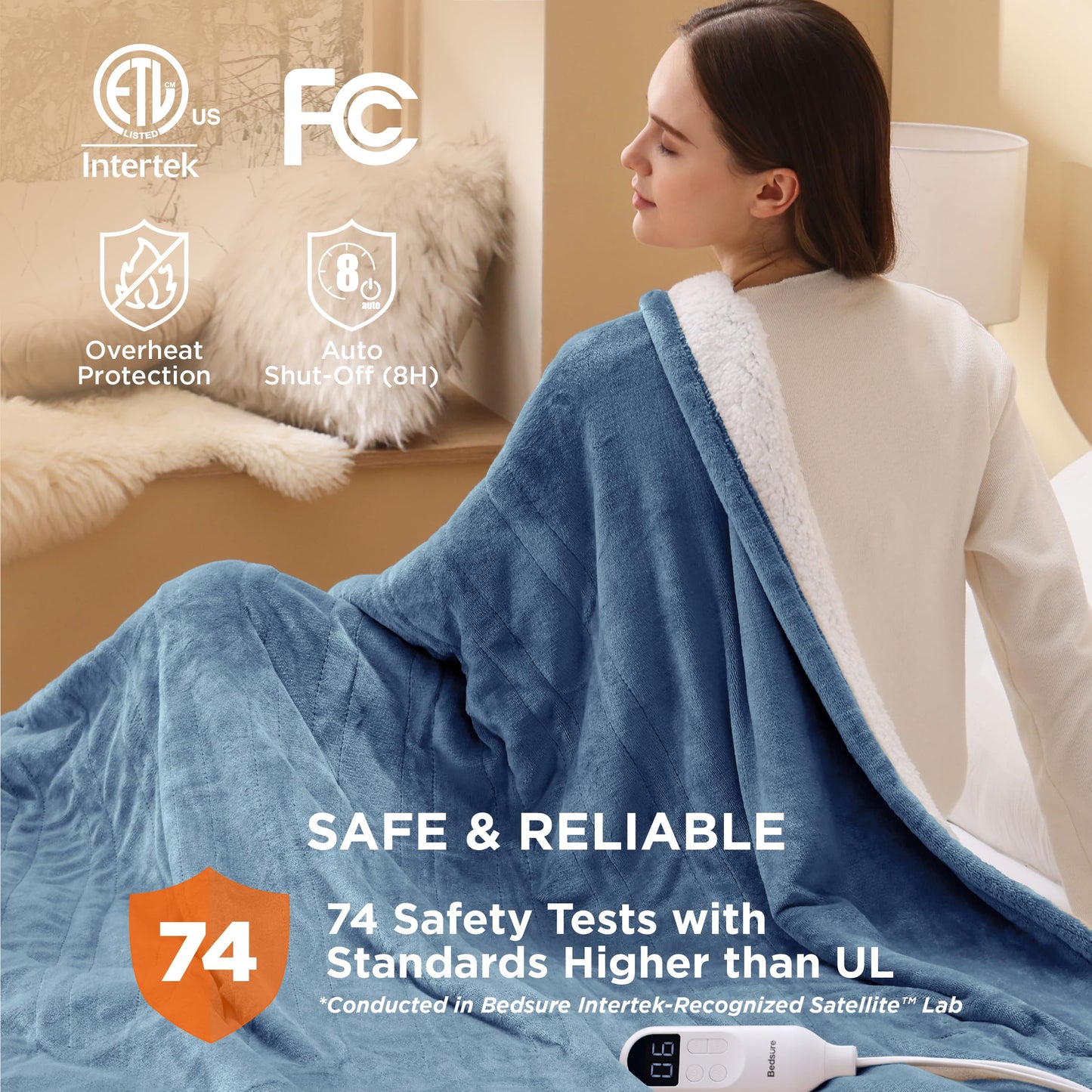 Electric Heated Blanket/Throw - Seamless Flannel Electric Blanket, Heating Blanket with 4 Time Settings & 6 Heat Settings, Warm Blanket Gift for Grandma (50x60 inches, Black)