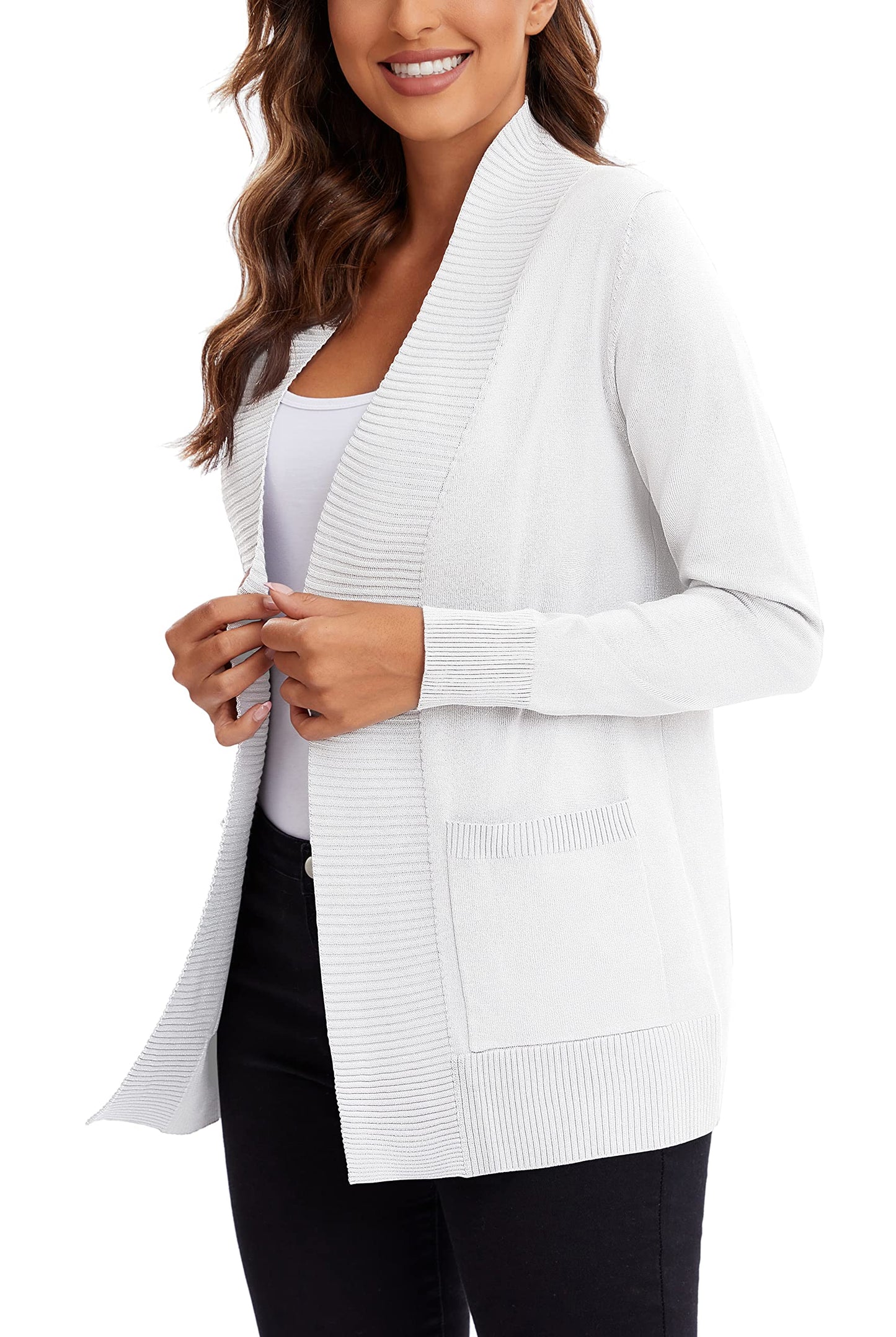 Urban CoCo Leichter Strickjacke für Damen mit offener Vorderseite, lange Ärmel, mit Tasche