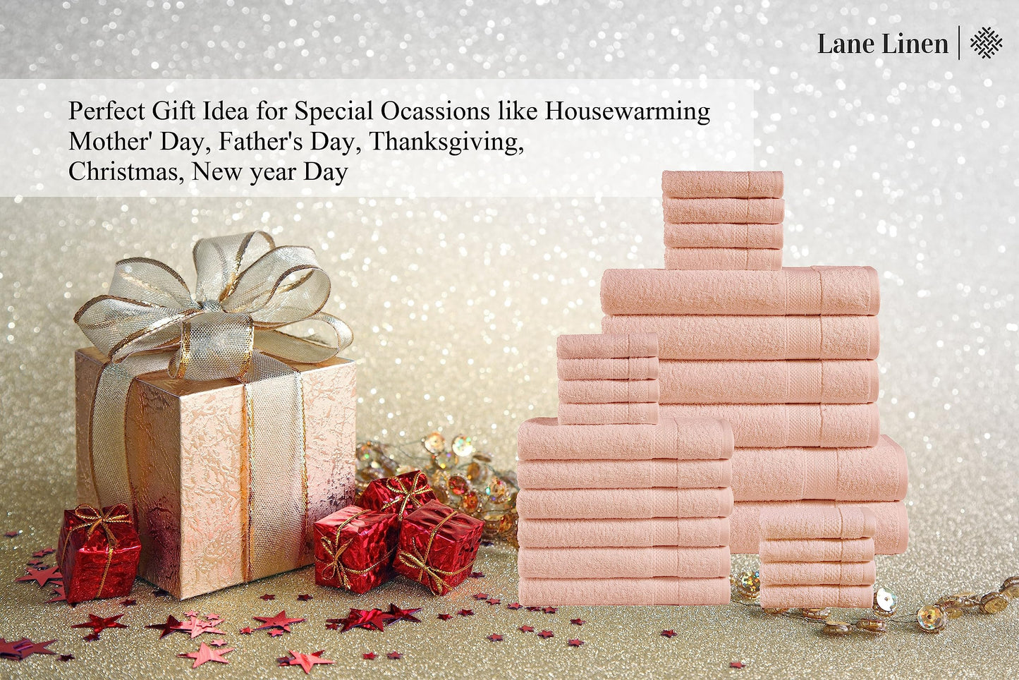 LANE LINEN 24-teiliges Badezimmerhandtuch-Set – 100 % Baumwolle, Badetuch-Sets, 4 Badetücher extragroß, 2 Badelaken, 6 Handtücher fürs Badezimmer, 8 Waschlappen, 4 Fingerkuppen-Handtücher – weiße Handtücher