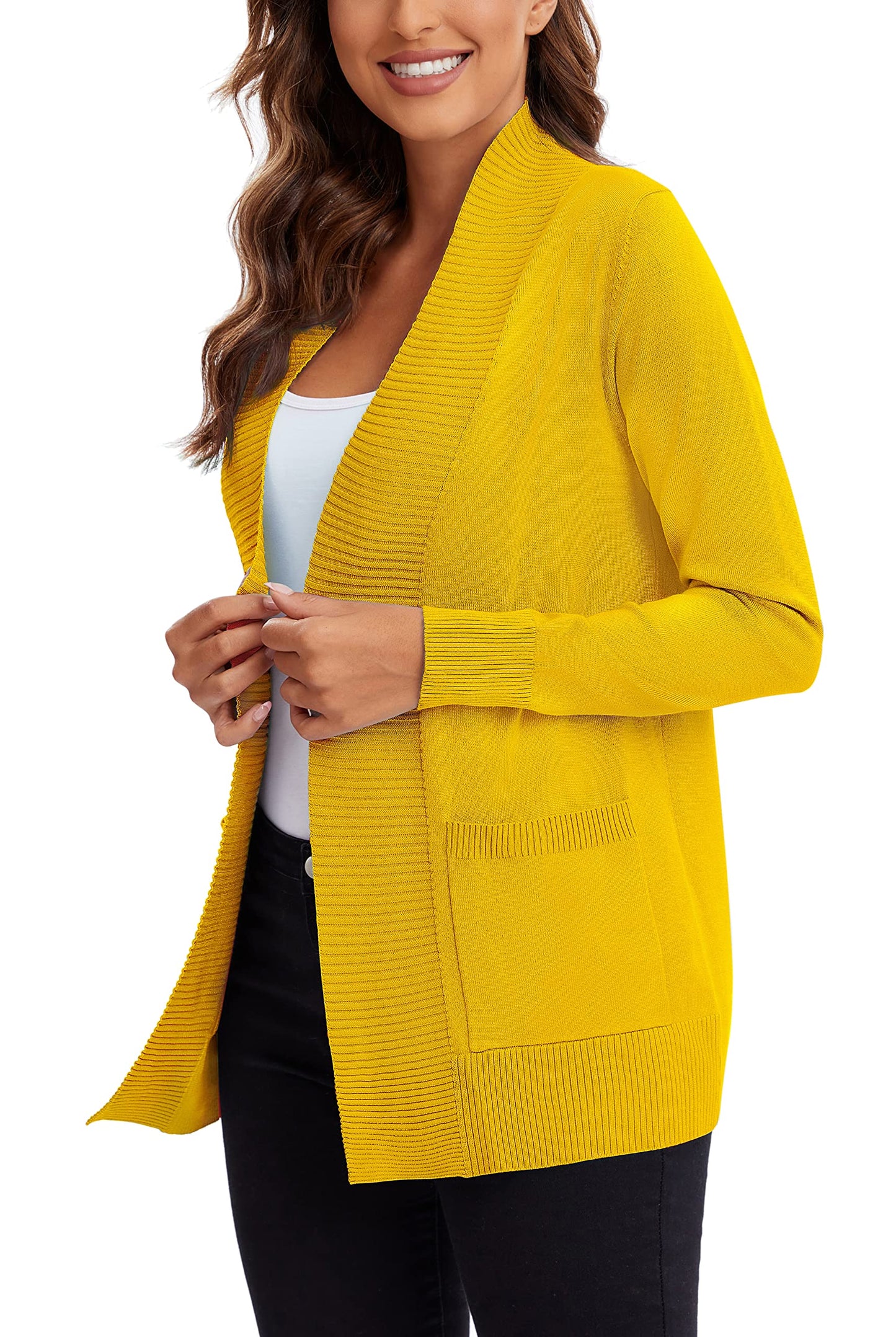 Urban CoCo Leichter Strickjacke für Damen mit offener Vorderseite, lange Ärmel, mit Tasche
