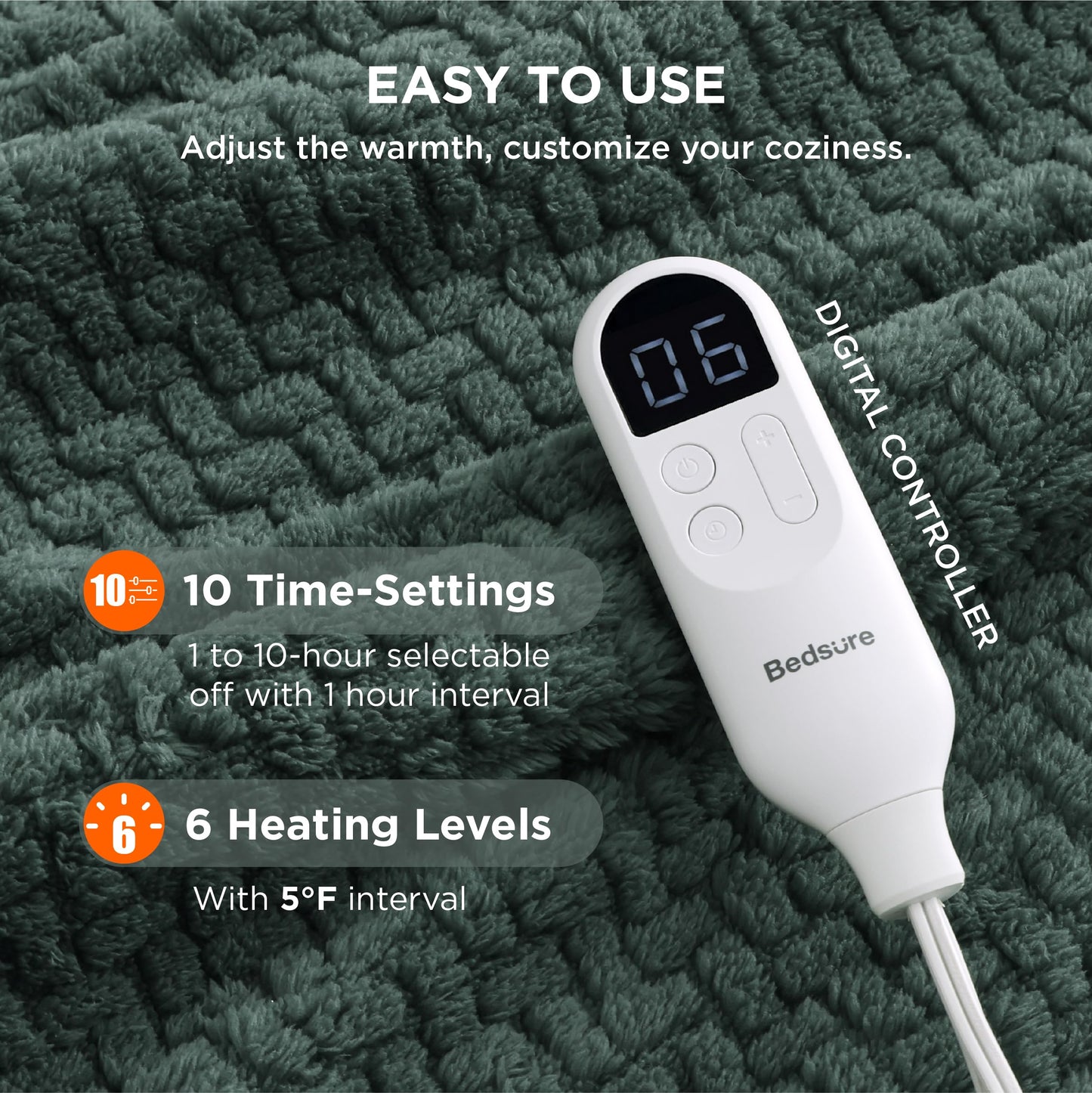 Electric Heated Blanket/Throw - Seamless Flannel Electric Blanket, Heating Blanket with 4 Time Settings & 6 Heat Settings, Warm Blanket Gift for Grandma (50x60 inches, Black)