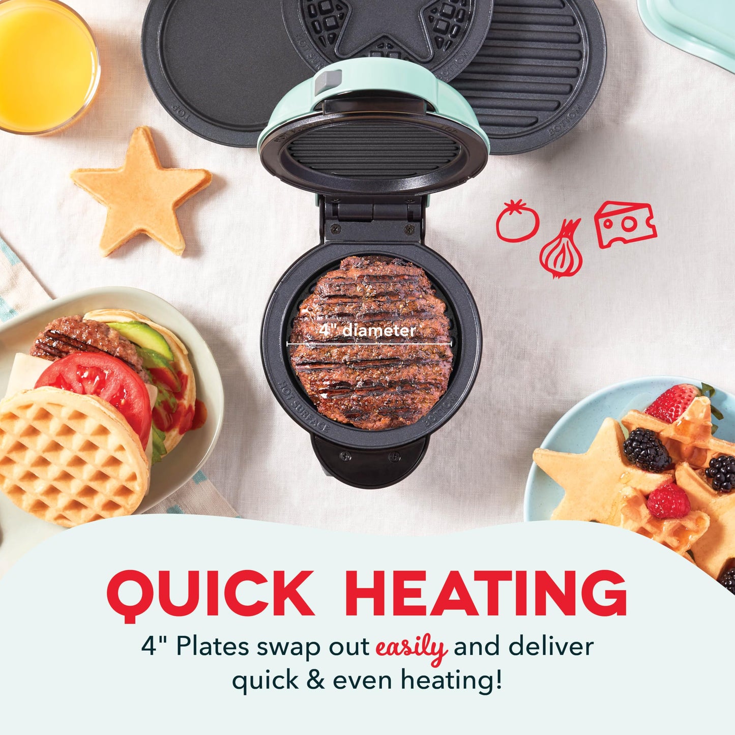 DASH Multimaker Mini System Two 4” Nonstick Removable Waffle Plates (Gingerbread & Snowflake) - 2Pc Plate Pack for Waffle Iron & Griddle, Compatible with Dash MultiMaker Mini System, Nonstick Surface