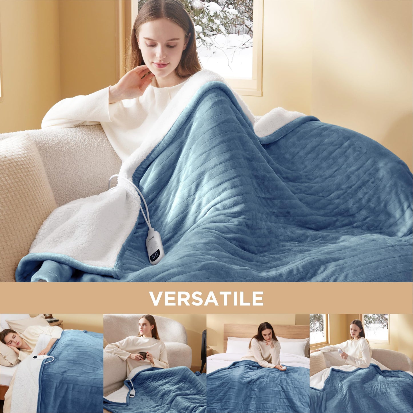 Electric Heated Blanket/Throw - Seamless Flannel Electric Blanket, Heating Blanket with 4 Time Settings & 6 Heat Settings, Warm Blanket Gift for Grandma (50x60 inches, Black)