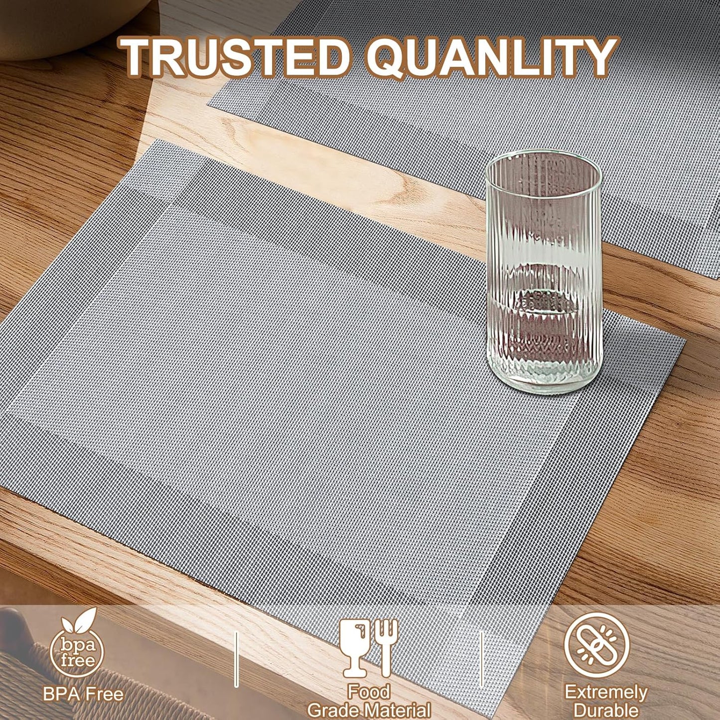 Tischsets 6er-Set, gewebtes Vinyl-Tischset für Esstisch, waschbar, abwischbar, Küchentischsets, strapazierfähige Tischsets für drinnen und draußen, 01 Beige, 6 Stück