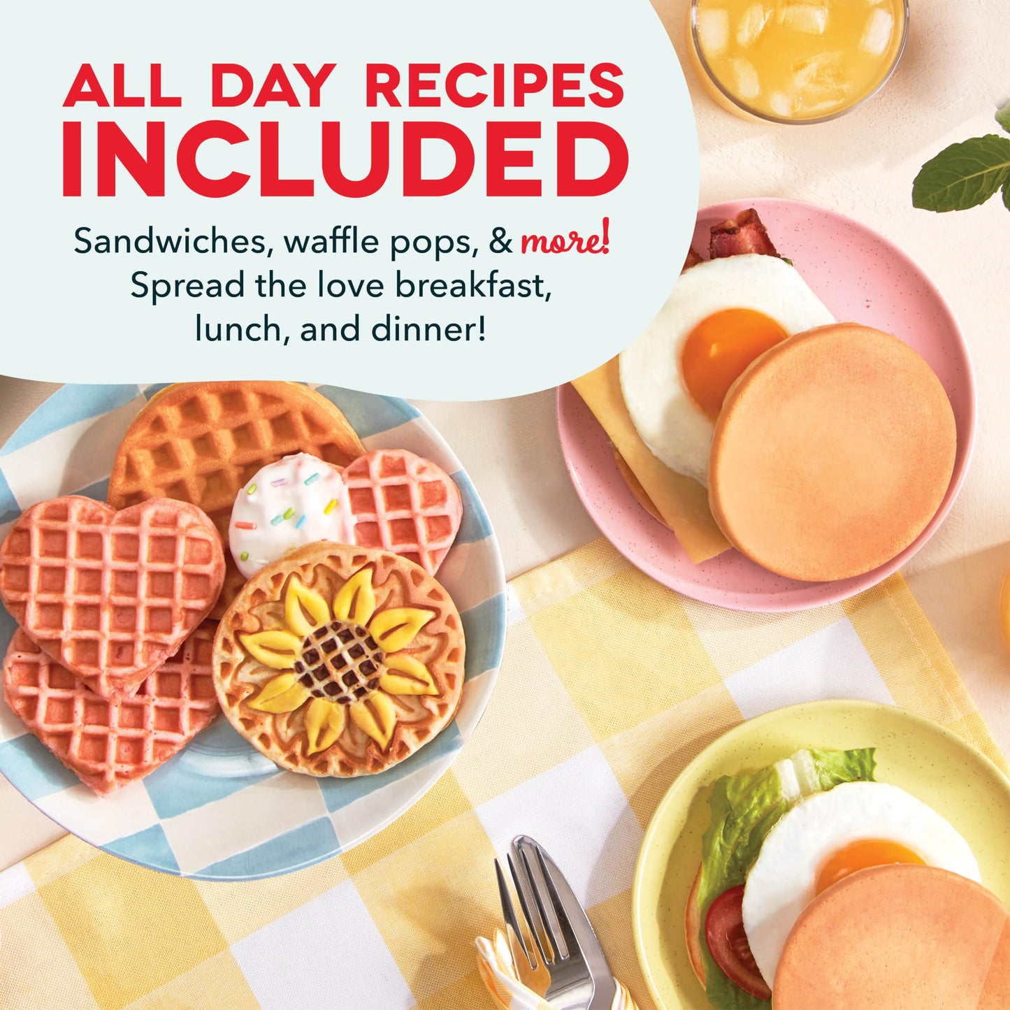DASH Holiday Multimaker Mini System - Waffle Maker with Six 4” Removable Holiday Plates: Waffle Iron & Griddle, 4-in-1 Mini Waffle Maker for Kids and Families – Nonstick Surface, Santa Waffle (Red)